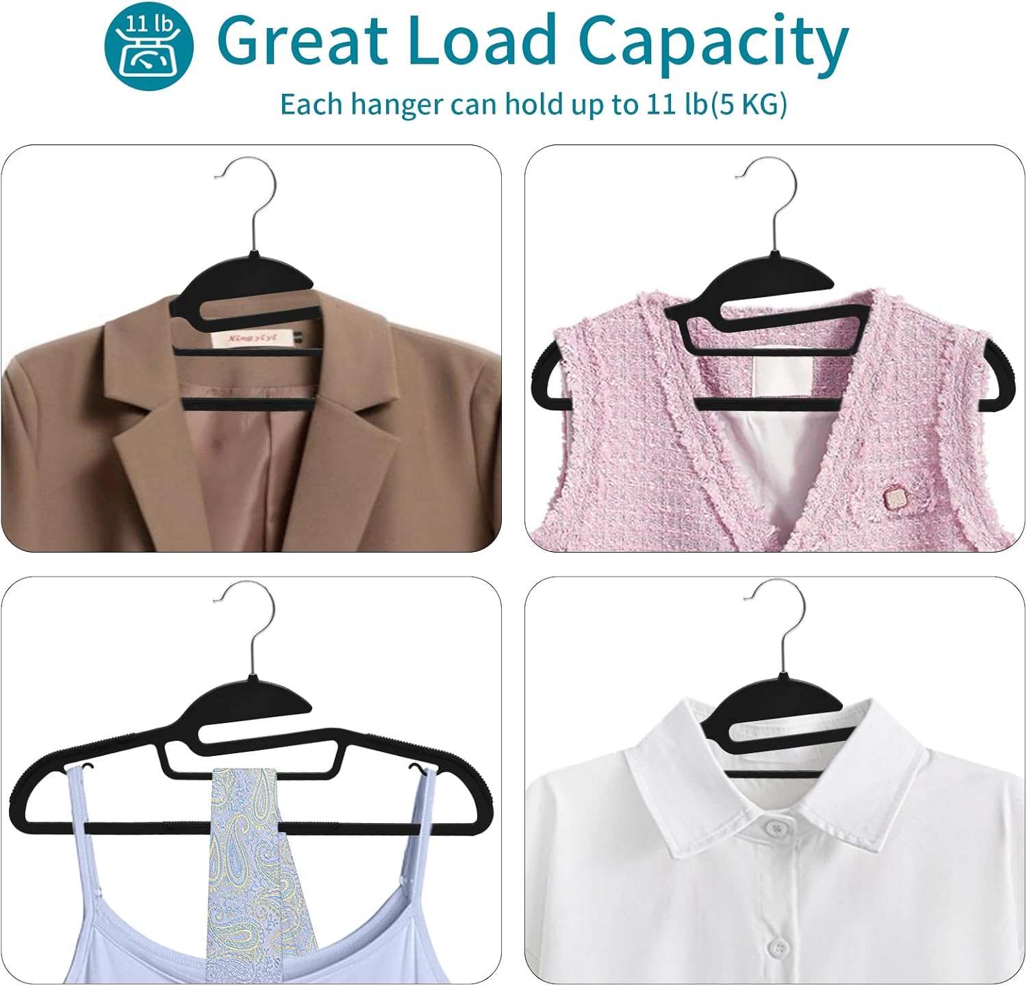 Grucce in Plastica 100 Pezzi Salvaspazio, Nero - immagine 6