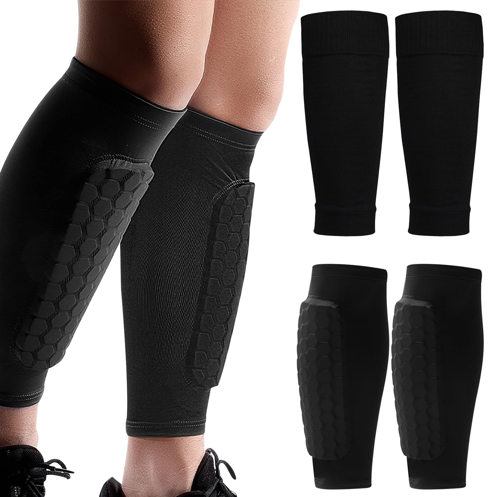 Tyxhxtf 2 Paia Parastinchi da Calcio - Manica Protettiva, Nero