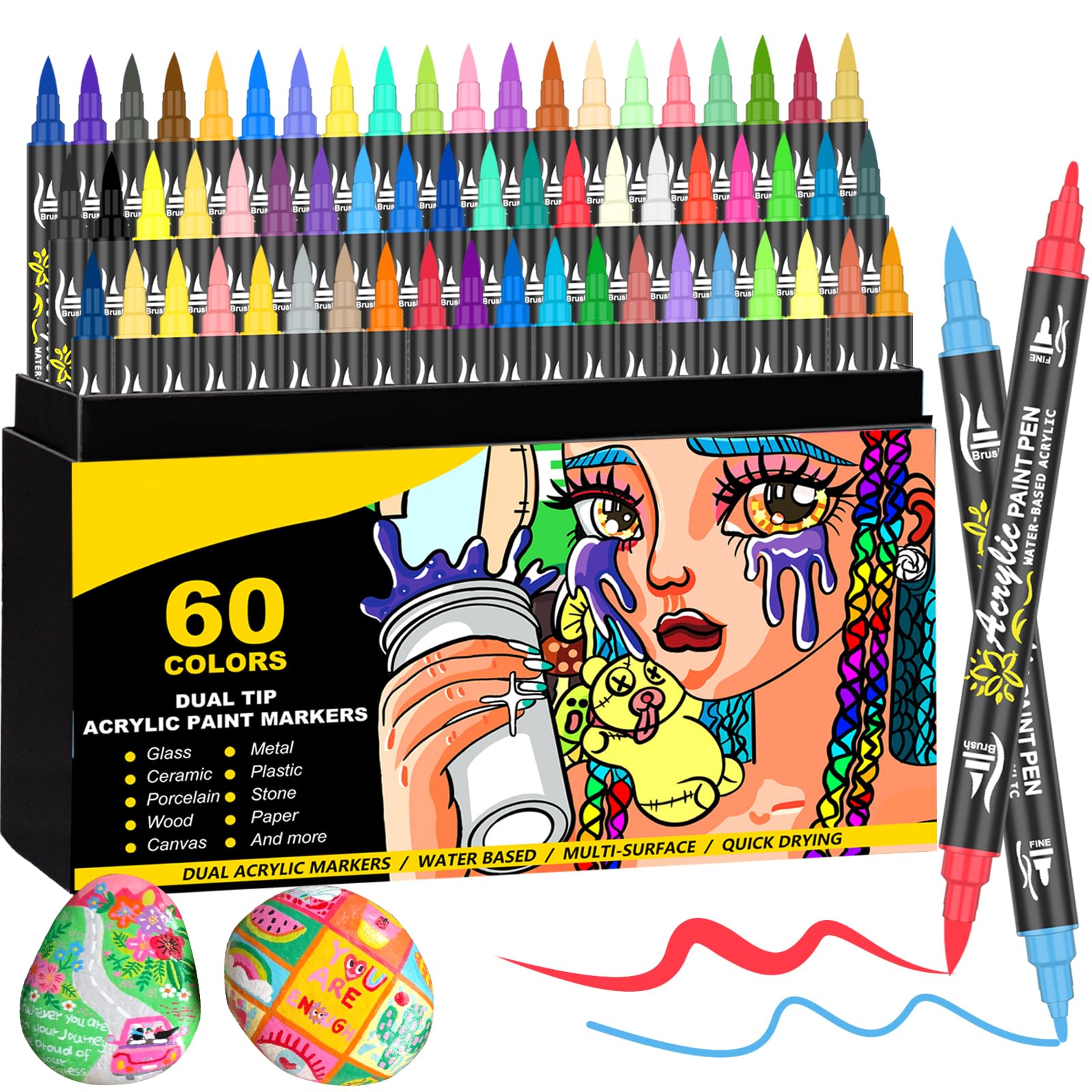 Set 60 Pennarelli Acrilici Doppia Punta