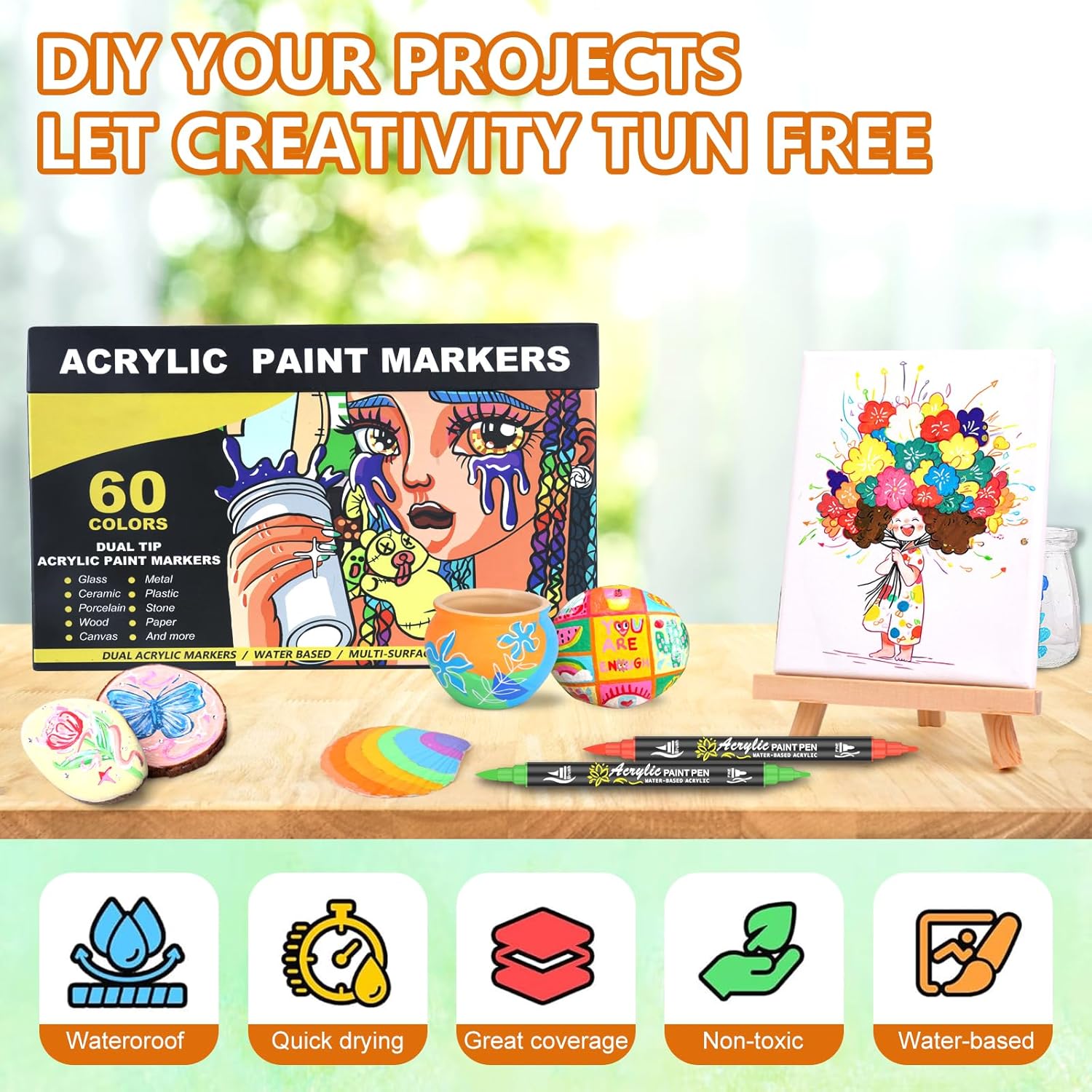 Set 60 Pennarelli Acrilici Doppia Punta - immagine 3