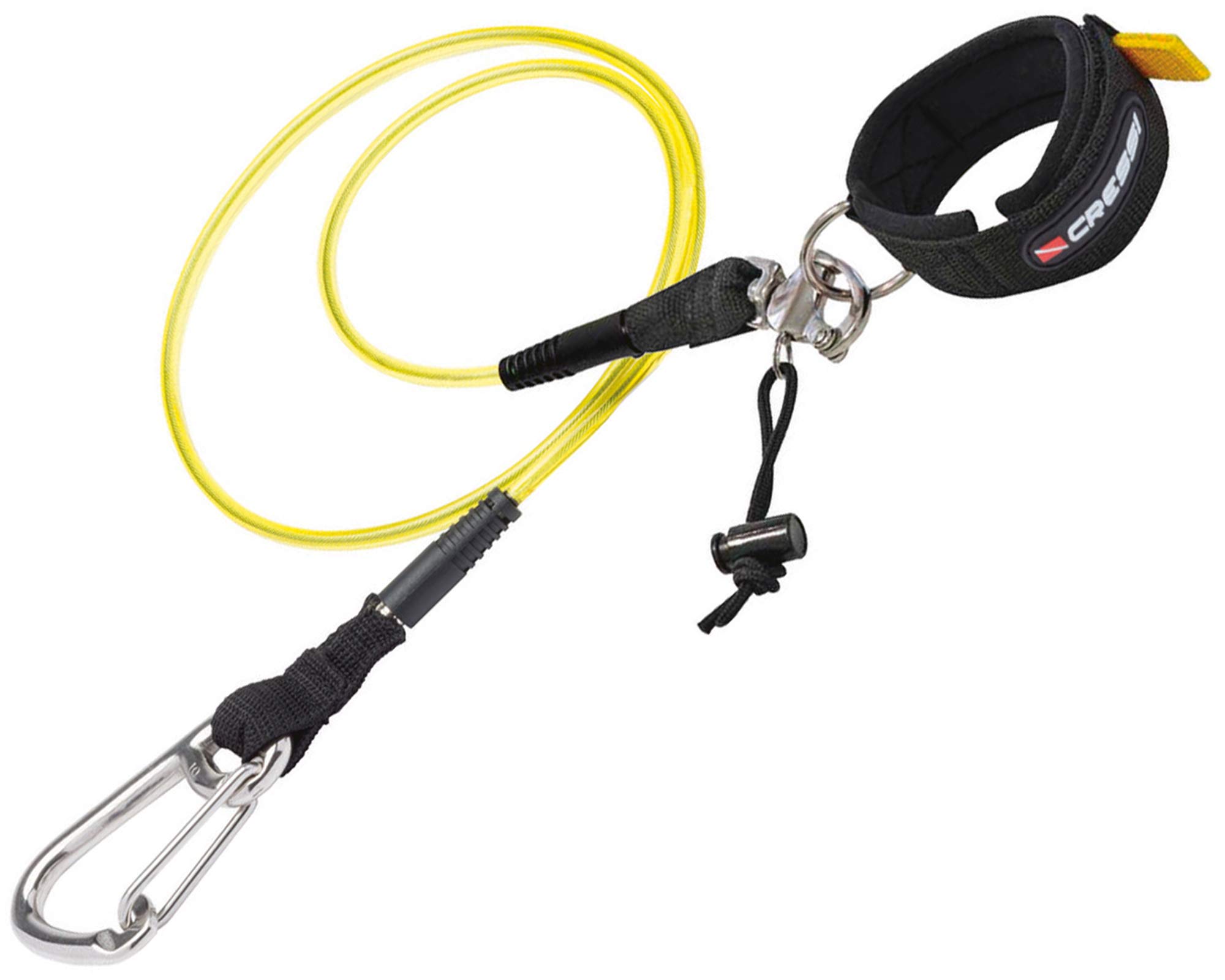 Cressi Lanyard 2.0 - Cavetto con Moschettone in Acciaio Inox e Linguetta a Sgancio Rapido sul Polsino in Neoprene, per Attività Acquatiche Unisex Adulto, Giallo Fluo, Taglia Unica