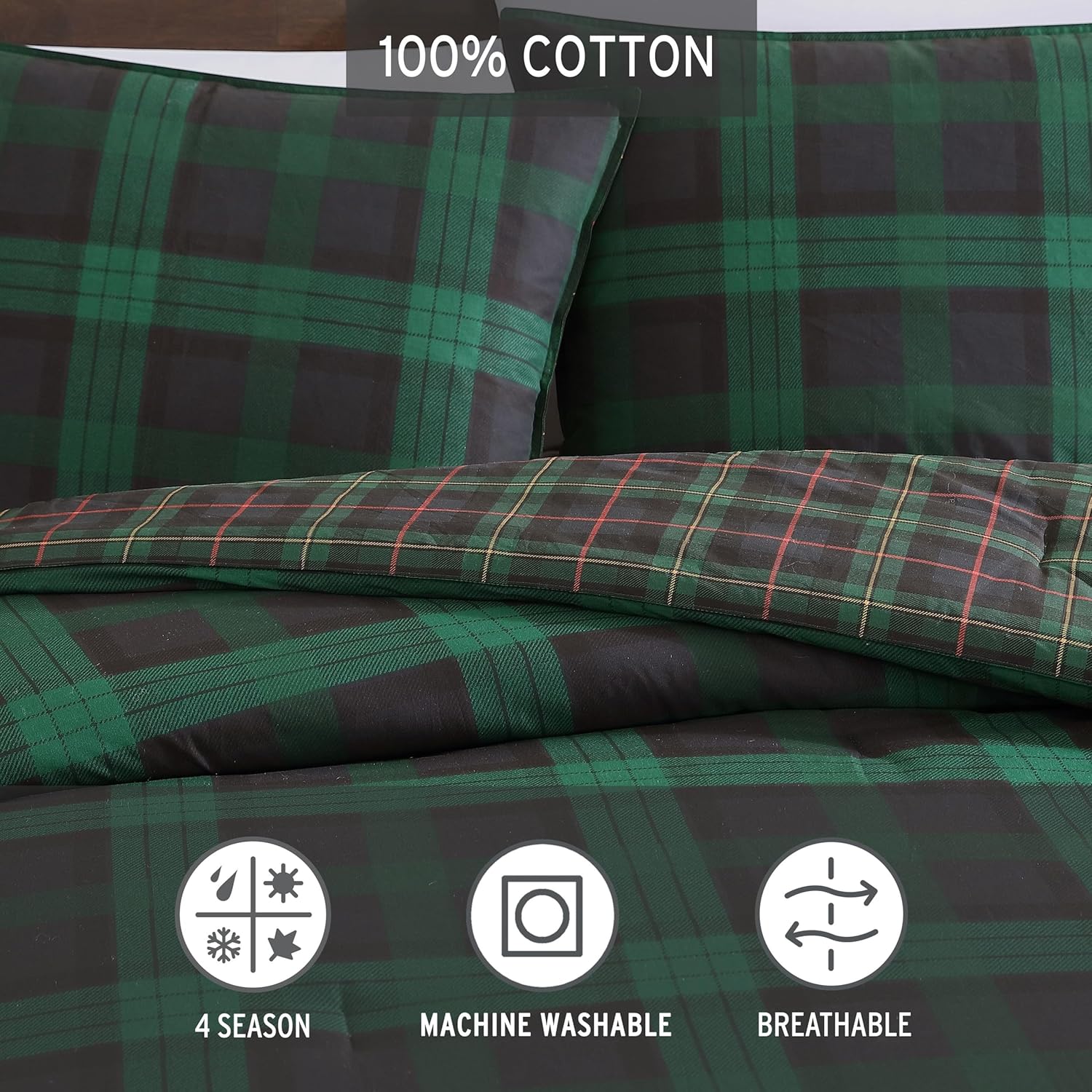 Eddie Bauer Set Copripiumino Queen Size - Verde Tartan - immagine 6