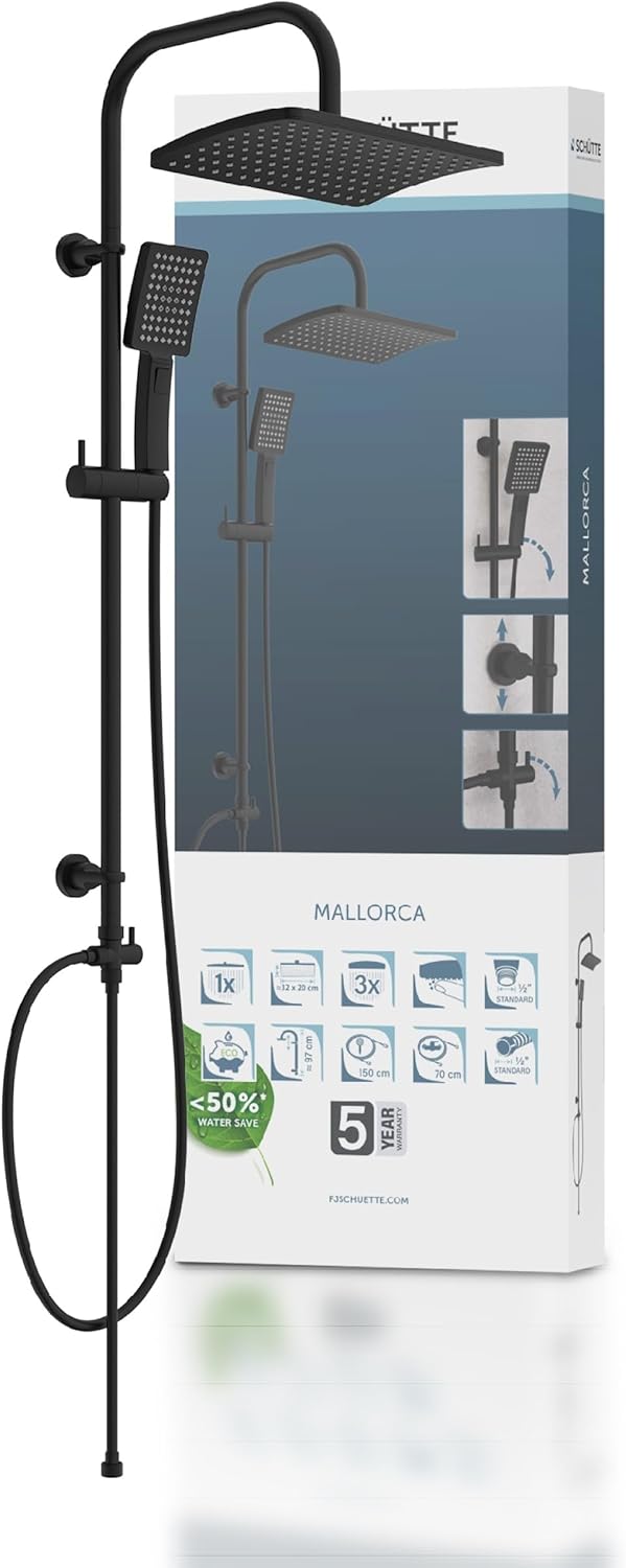 Schütte Set Doccia MALLORCA con Doccia a Pioggia, Nero Opaco - immagine 1