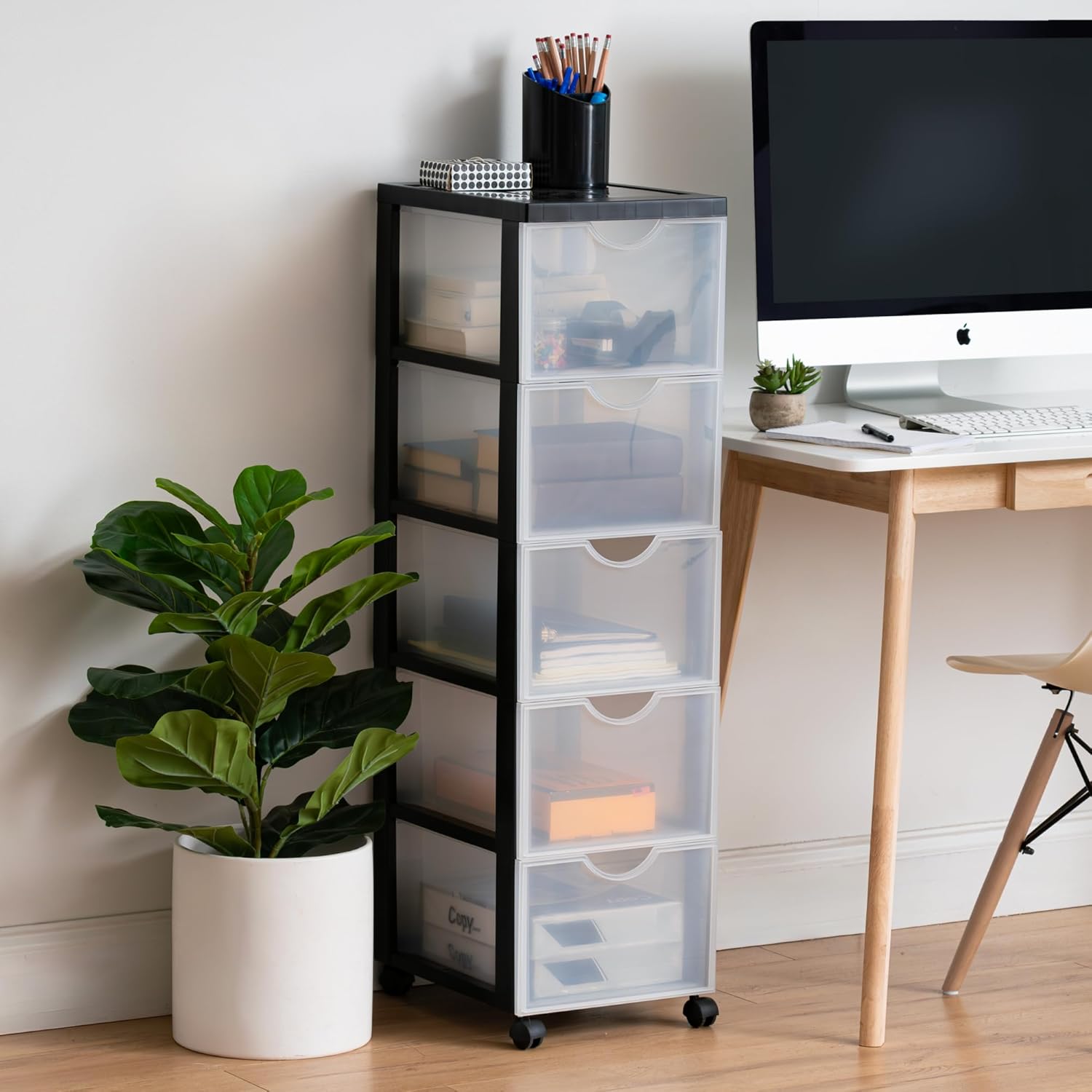 Iris Ohyama Cassettiera 5 Cassetti Grandi con Ruote, Nero - immagine 4