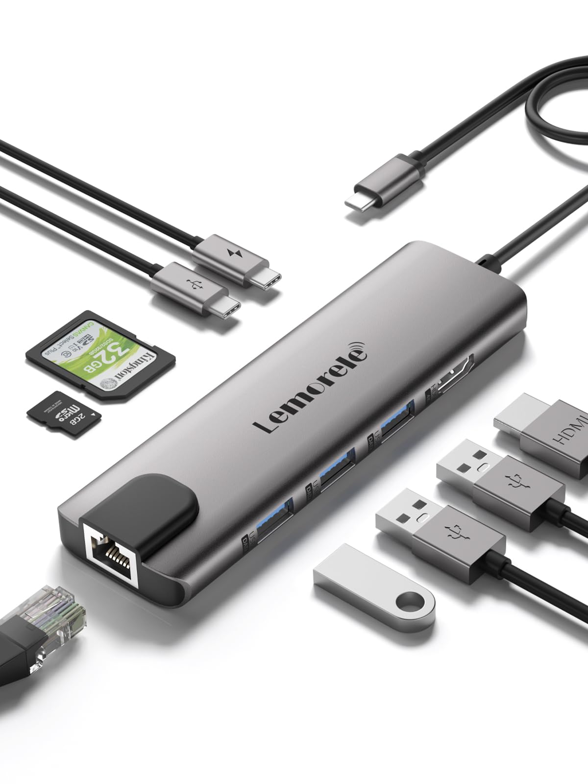 Lemorele Hub USB C 10 in 1 con Ethernet RJ45 1000M