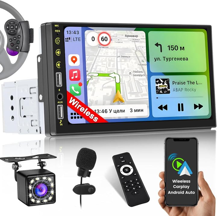 Inefala Autoradio 1 Din con Wireless CarPlay & Android Auto