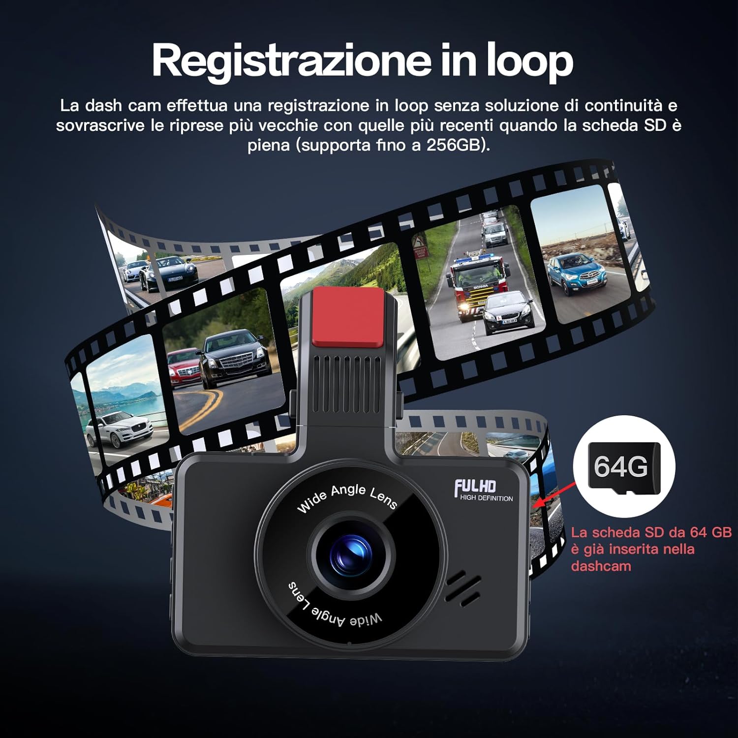 Range Tour Dashcam Auto 1080P FHD con SD 64G - immagine 4