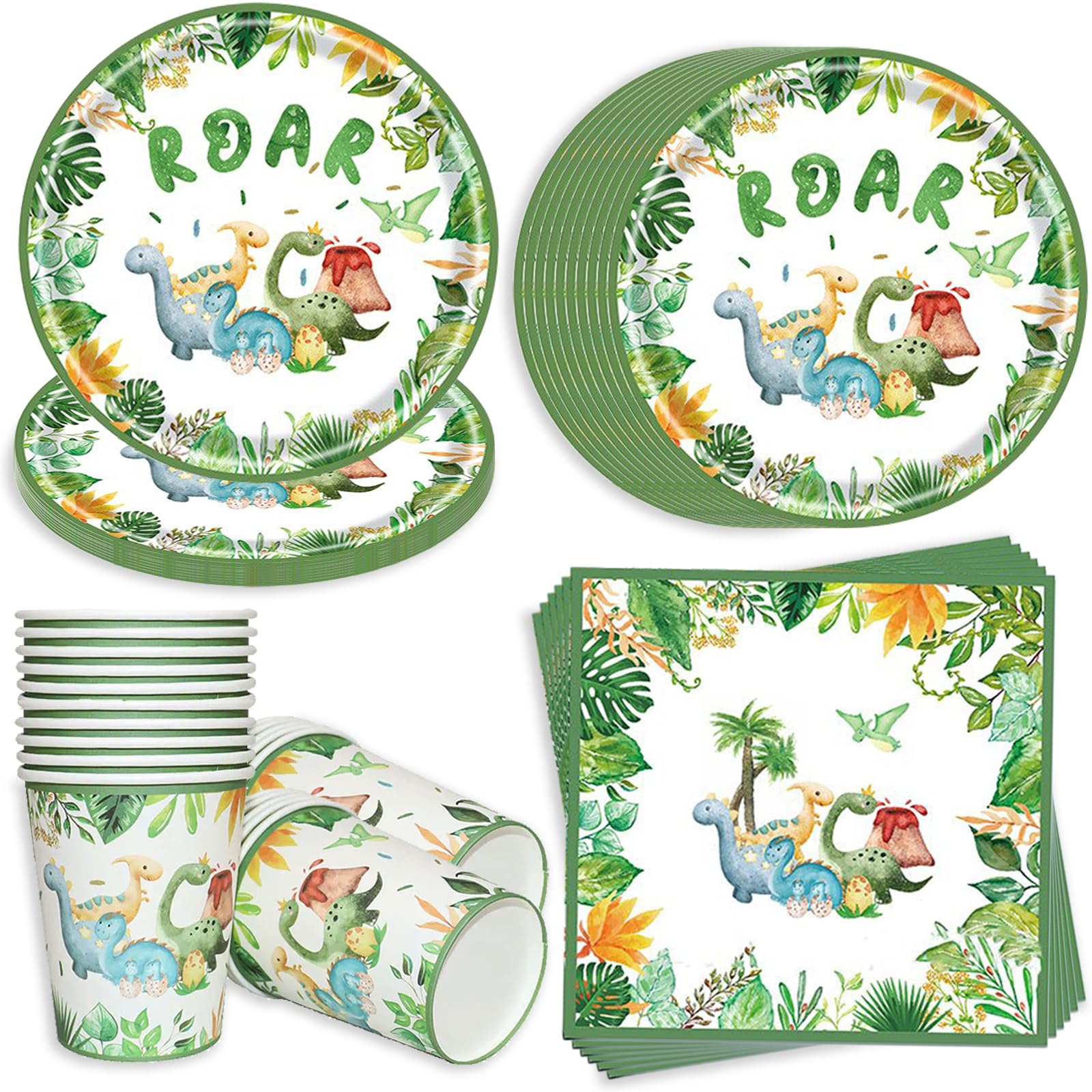 Bikasun 60 Pezzi Stoviglie per Dinosauro per 20 Ospiti