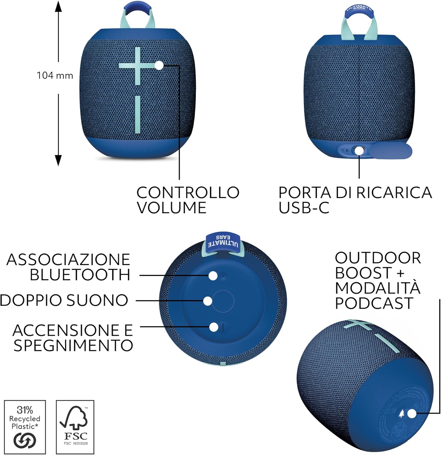 Ultimate Ears WONDERBOOM 4 - Altoparlante Bluetooth, Blue - immagine 5