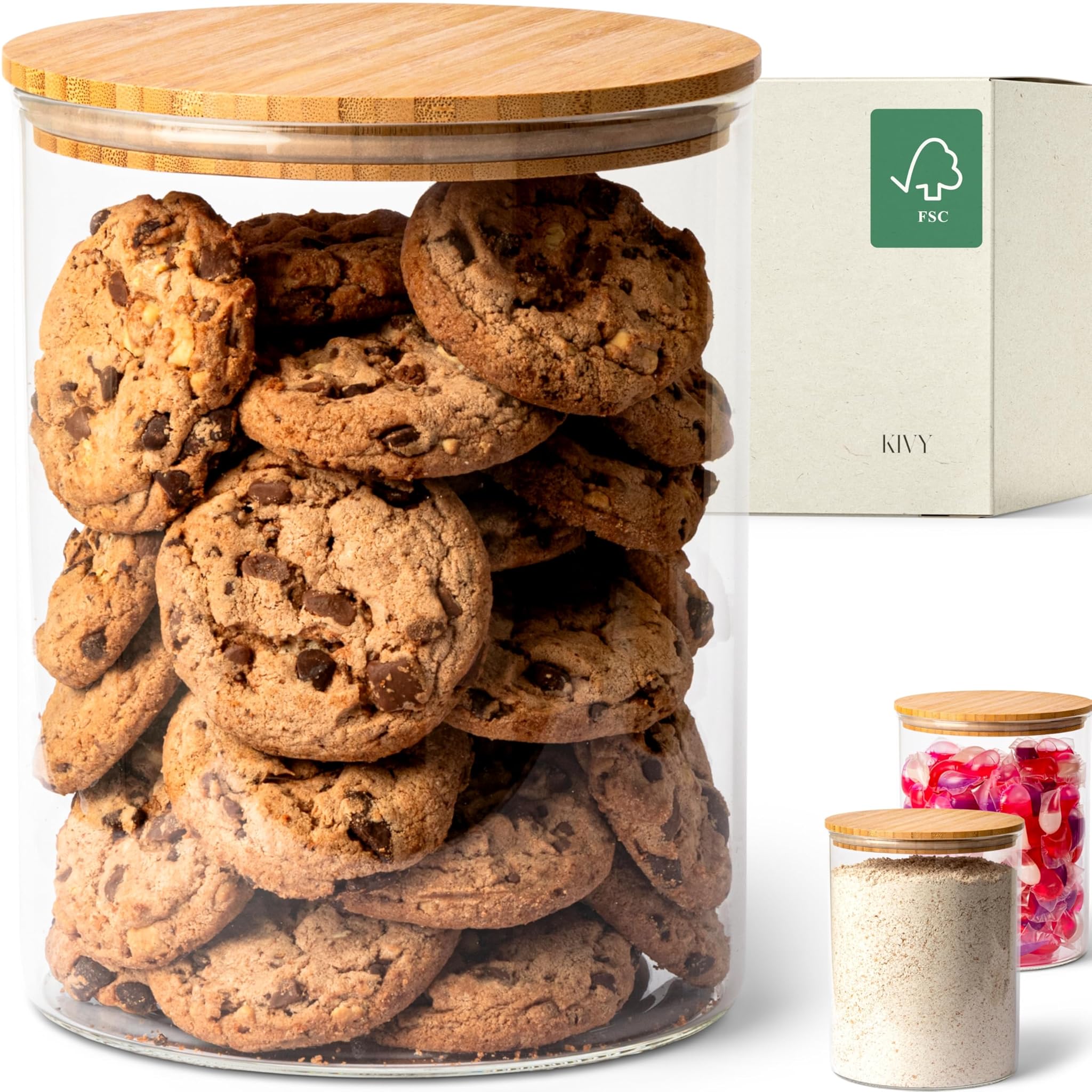 Kivy Barattolo Vetro Grande 3000ml con Coperchio Bambù