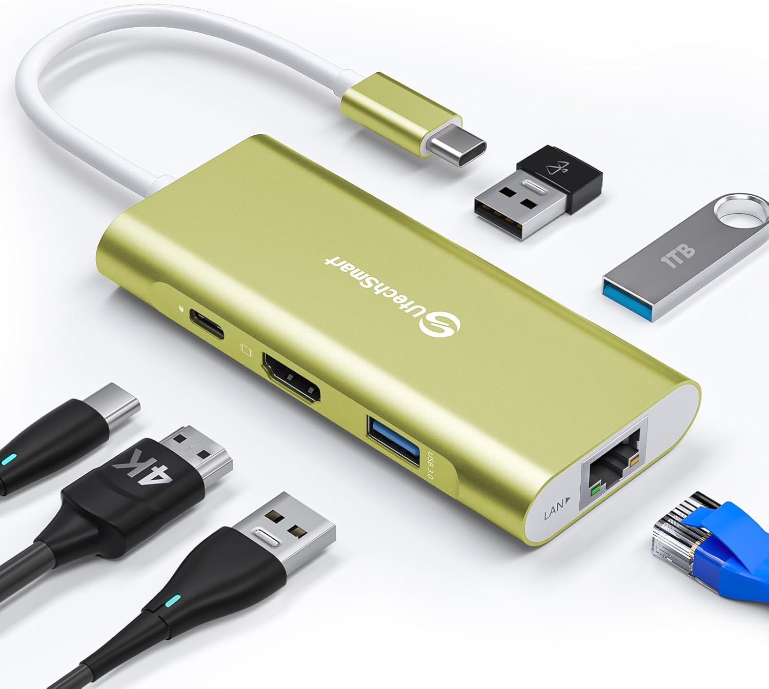 Utechsmart Hub USB-C 6 in 1 con HDMI e Ethernet 1000M, Oro - immagine 1