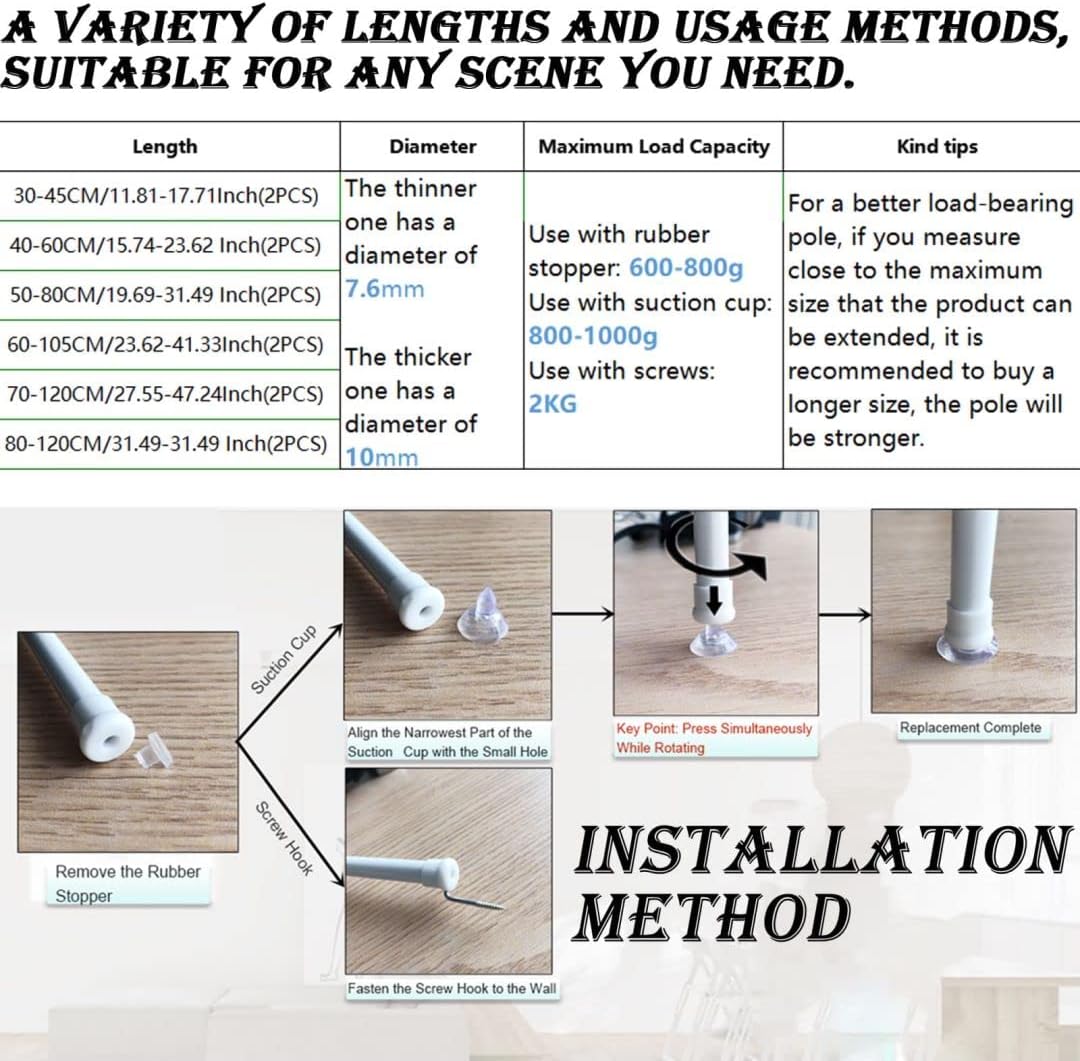 2 Aste per Tende a Pressione Estendibili 30-45CM - immagine 8
