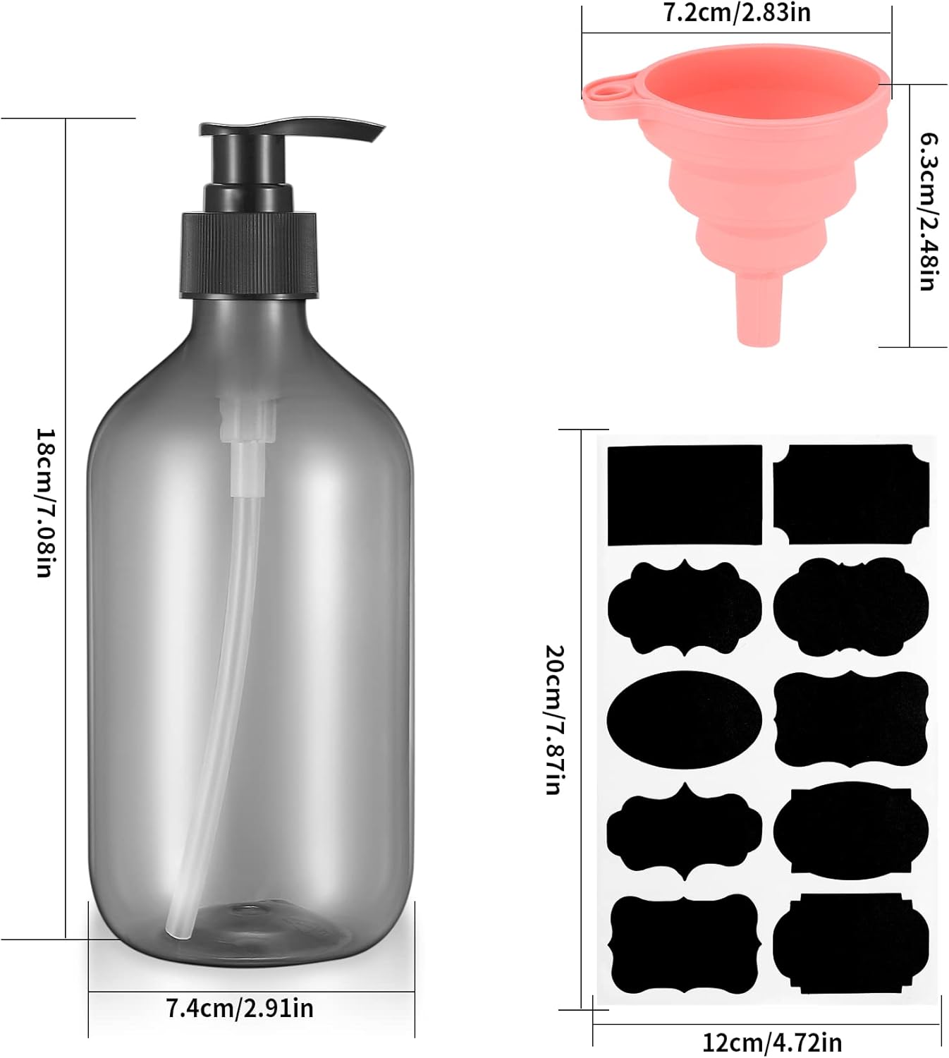 2 Bottiglie Vuote Pompa a Pressione 500ml - Grigio - immagine 2