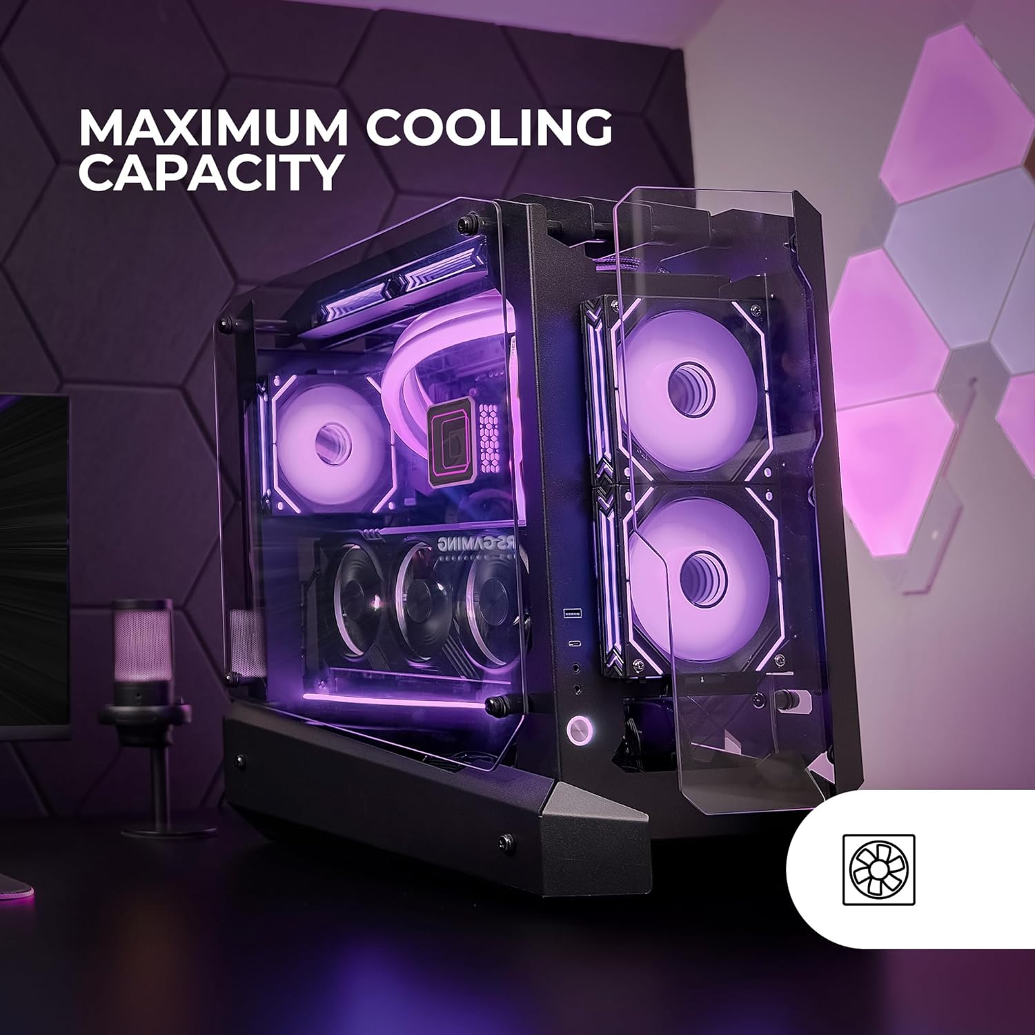 MARSGAMING MC-EDGE - Case Gaming ATX Open Air, Nero - immagine 4