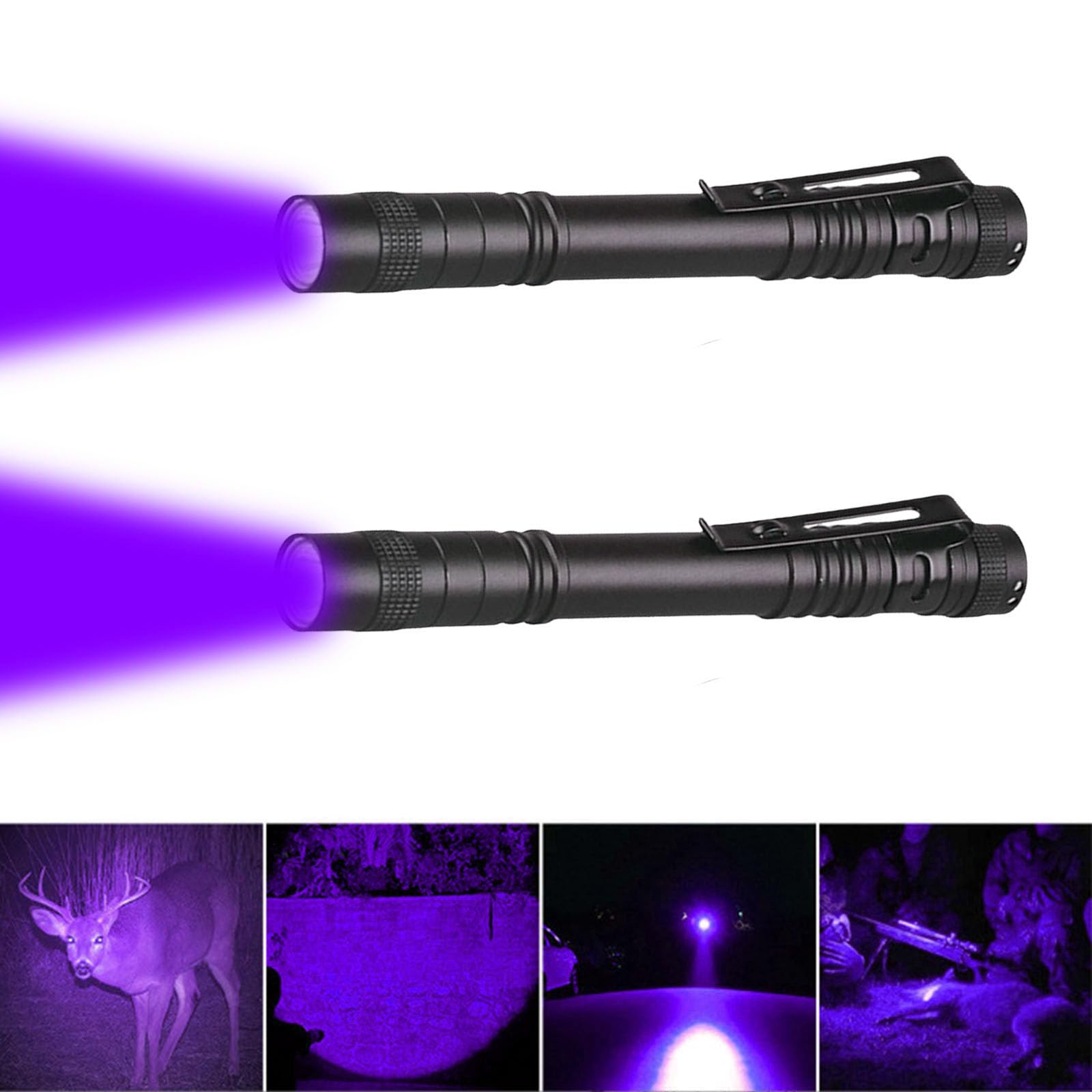 Torcia UV, Luce Nera 395nm Ultravioletta con Pinza, Mini Lampada Ultravioletti per Pesca, Rilevatore di Urina, Torcia impermeabile a LED da 13 cm (2 pack-Batterie non incluse)