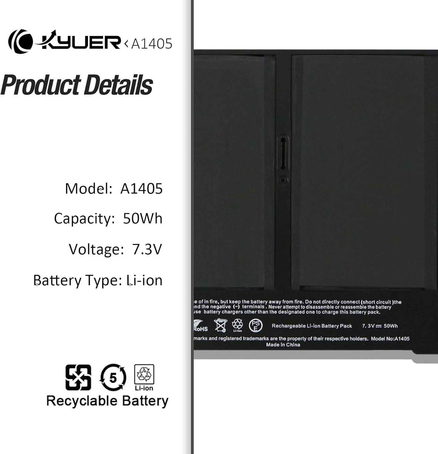 K Kyuer Batteria per MacBook Air 13" A1369 A1466 - immagine 7