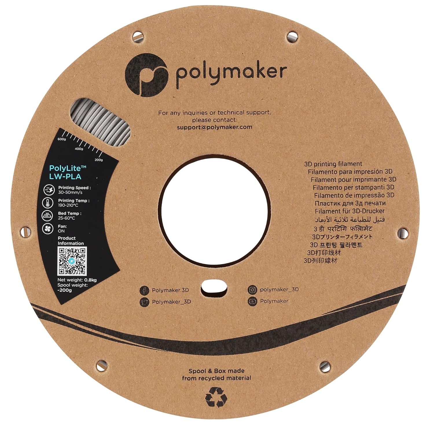 Polymaker PolyLite LW-PLA - 1.75mm - 800g - Grigio - immagine 4
