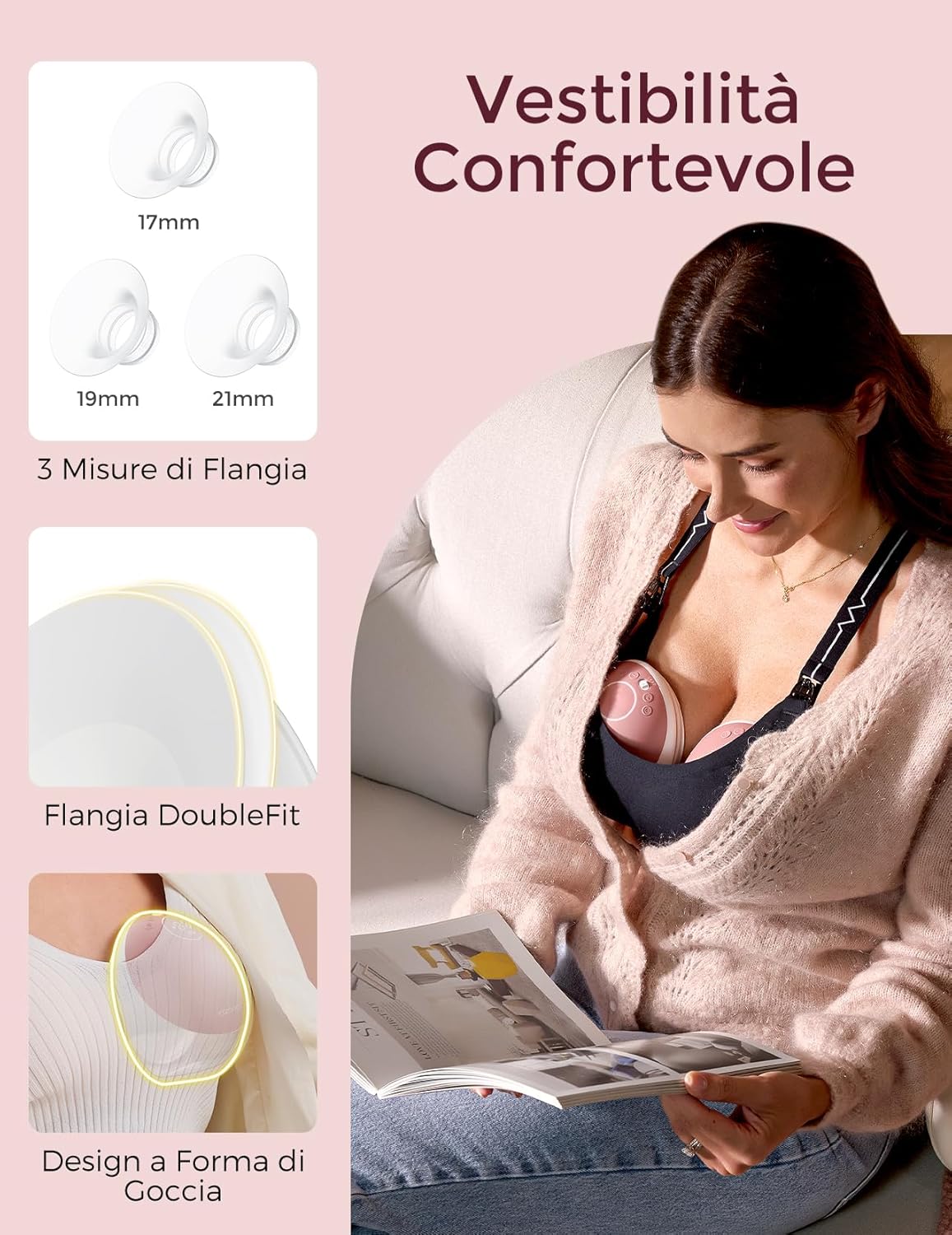 Momcozy Tiralatte Mobile Flow M9 a Mani Libere, Rosso - immagine 7