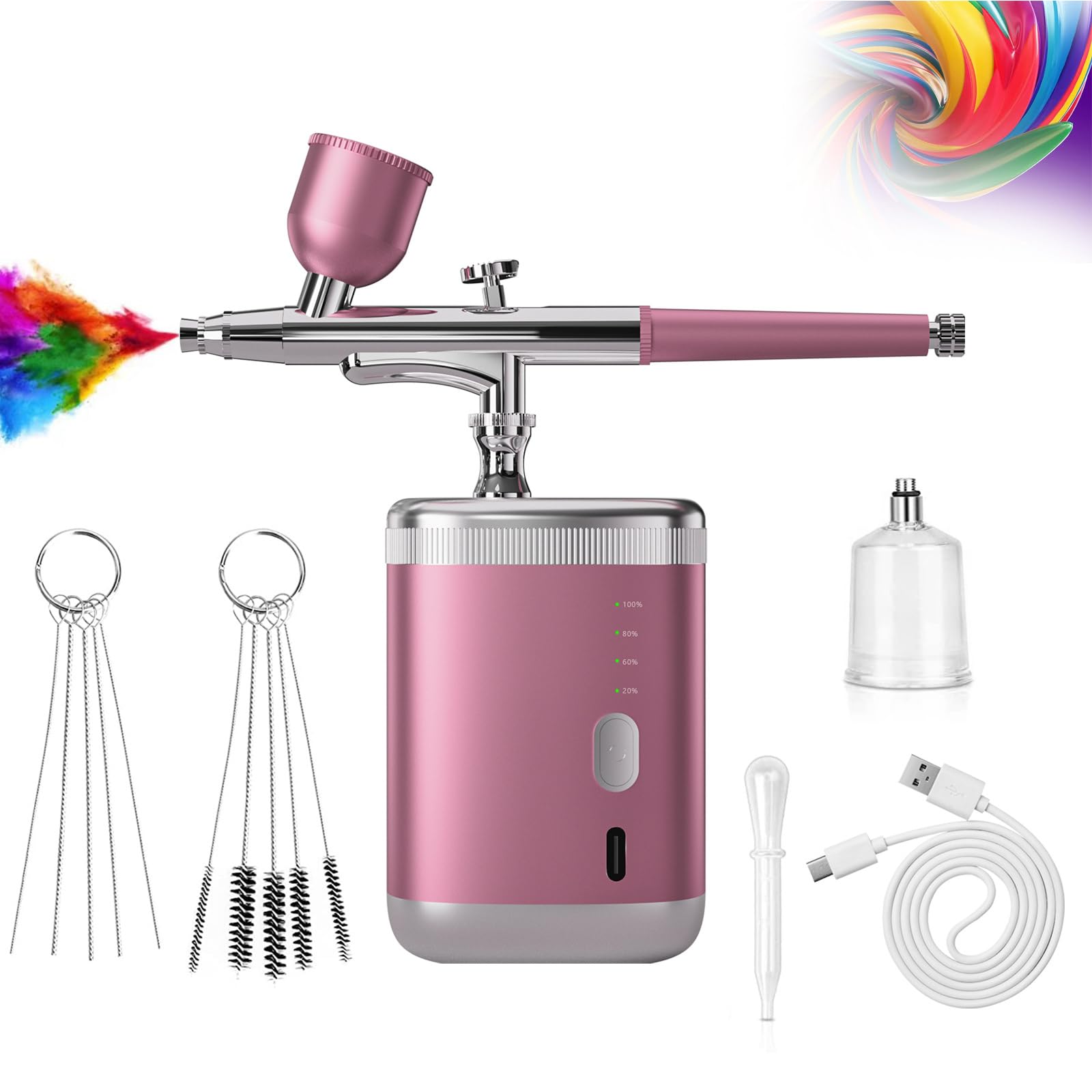 Kit Aerografo Senza Fili Rosa Ricaricabile