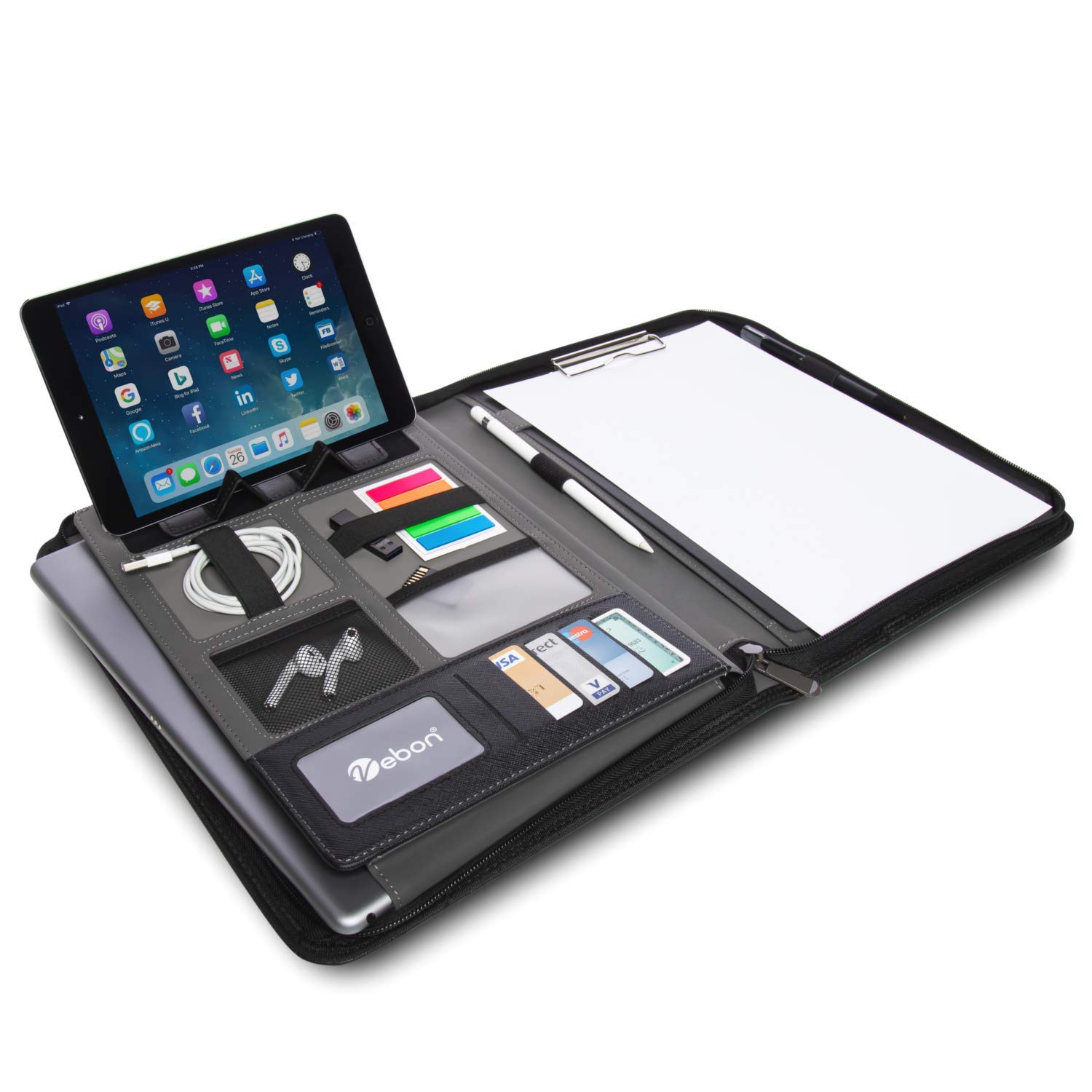 Vebon London Cartella Portadocumenti A4 in Pelle Vegana, Nera