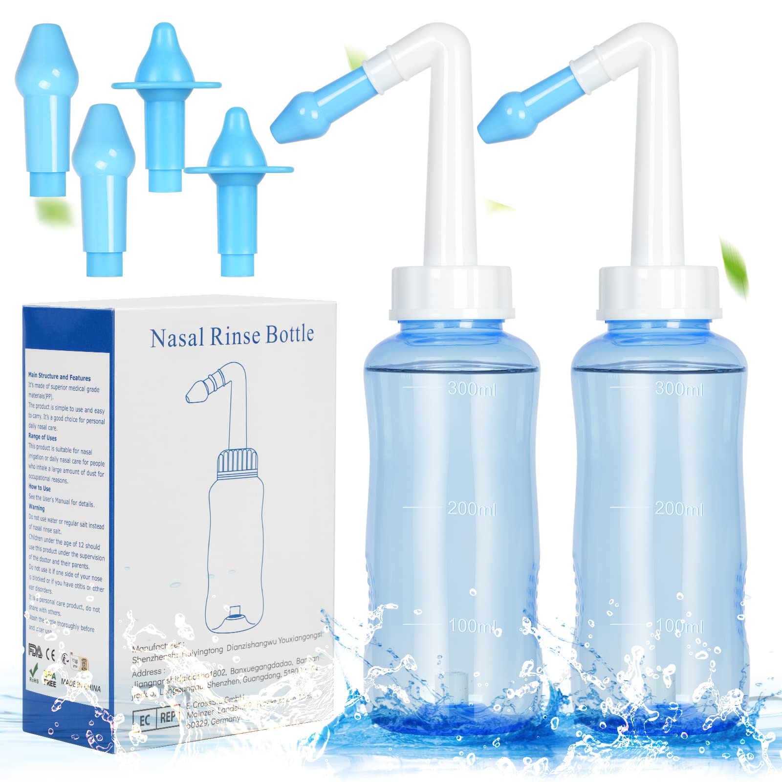 Uraqt Neti Pot Kit Lavaggio Nasale 300ml, 2 Pezzi