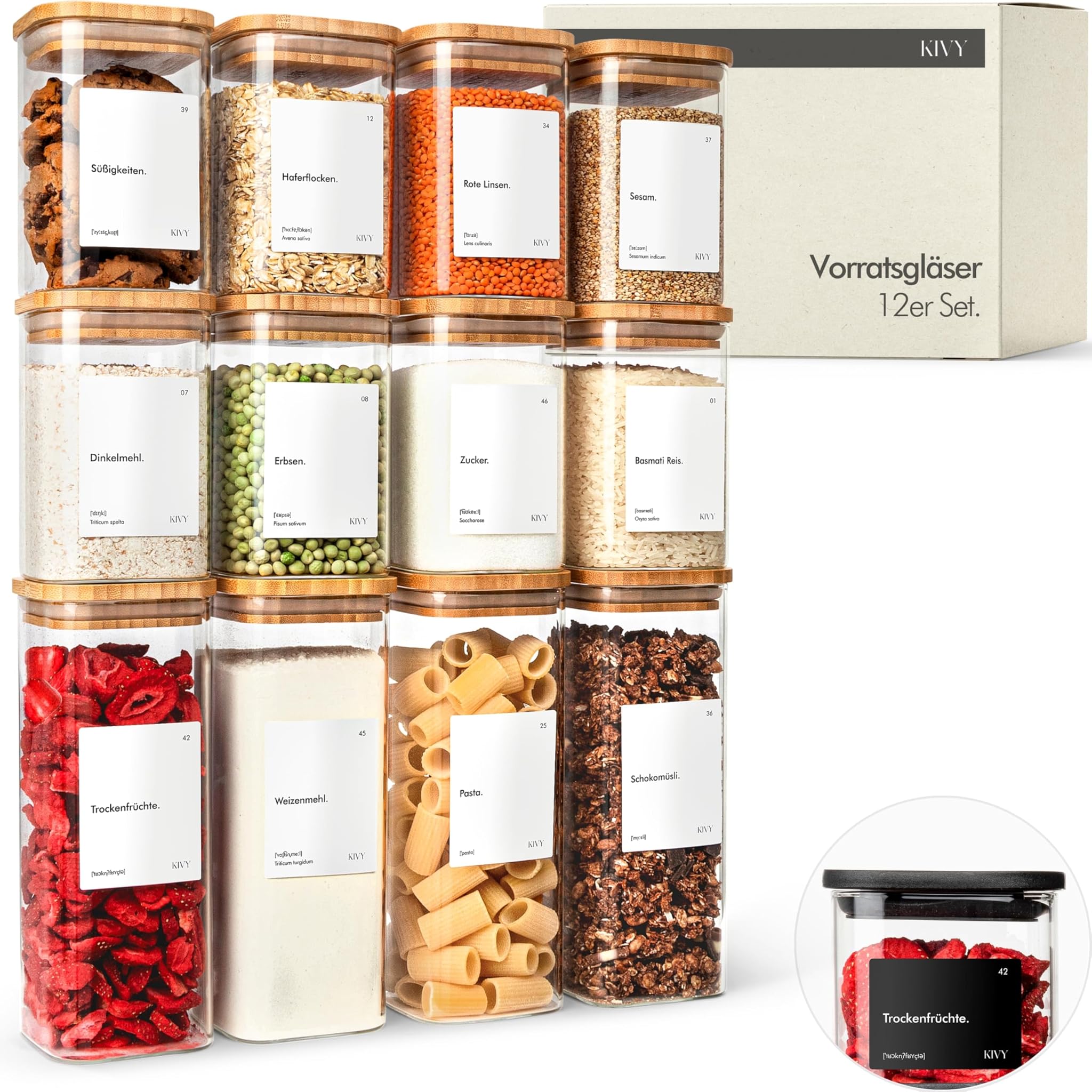 Kivy Barattoli Rettangolari Impilabili con Coperchio, Set 12