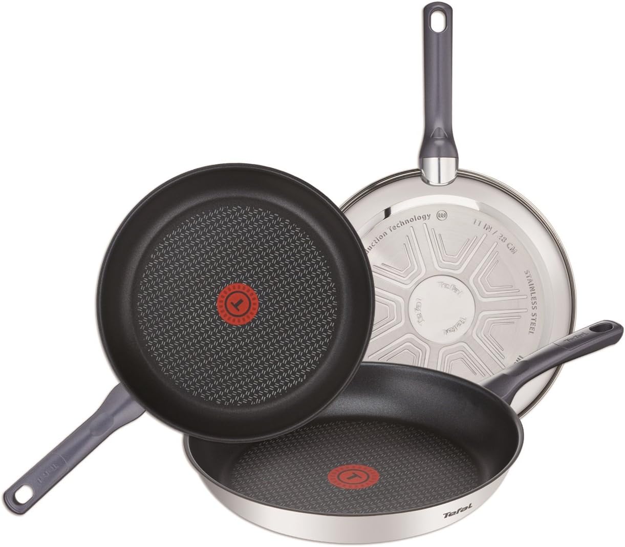 Tefal Daily Cook - Padella Antiaderente in Acciaio Inox Juego de 3 sartenes Nero