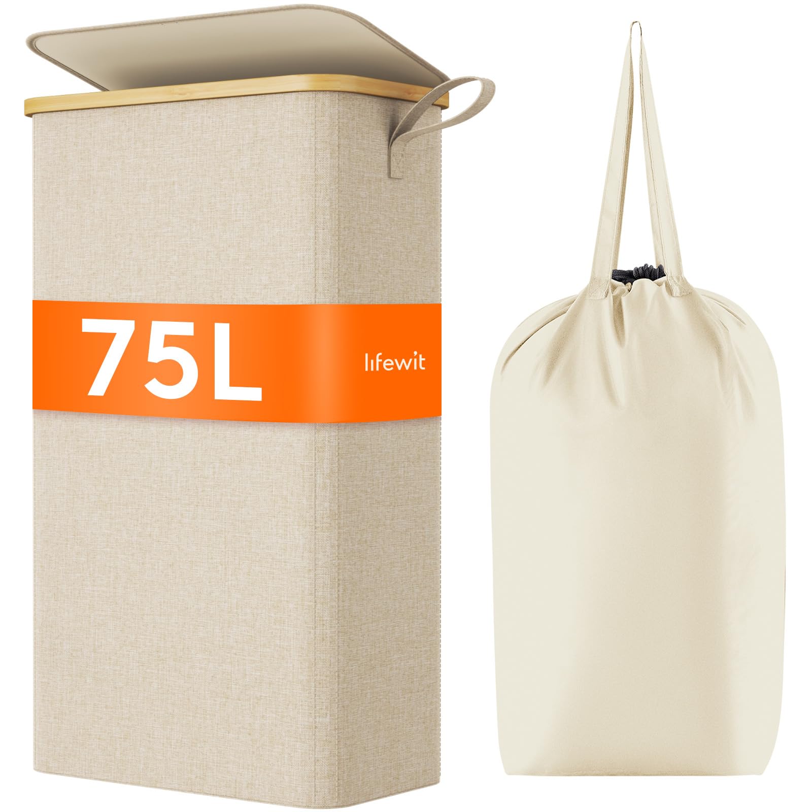 Lifewit Cesto Portabiancheria Salvaspazio 75L, Beige