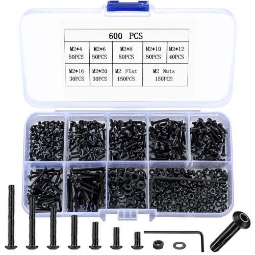 Set Viti M2 a Testa Cilindrica con Rondelle e Dadi (600 Pezzi)