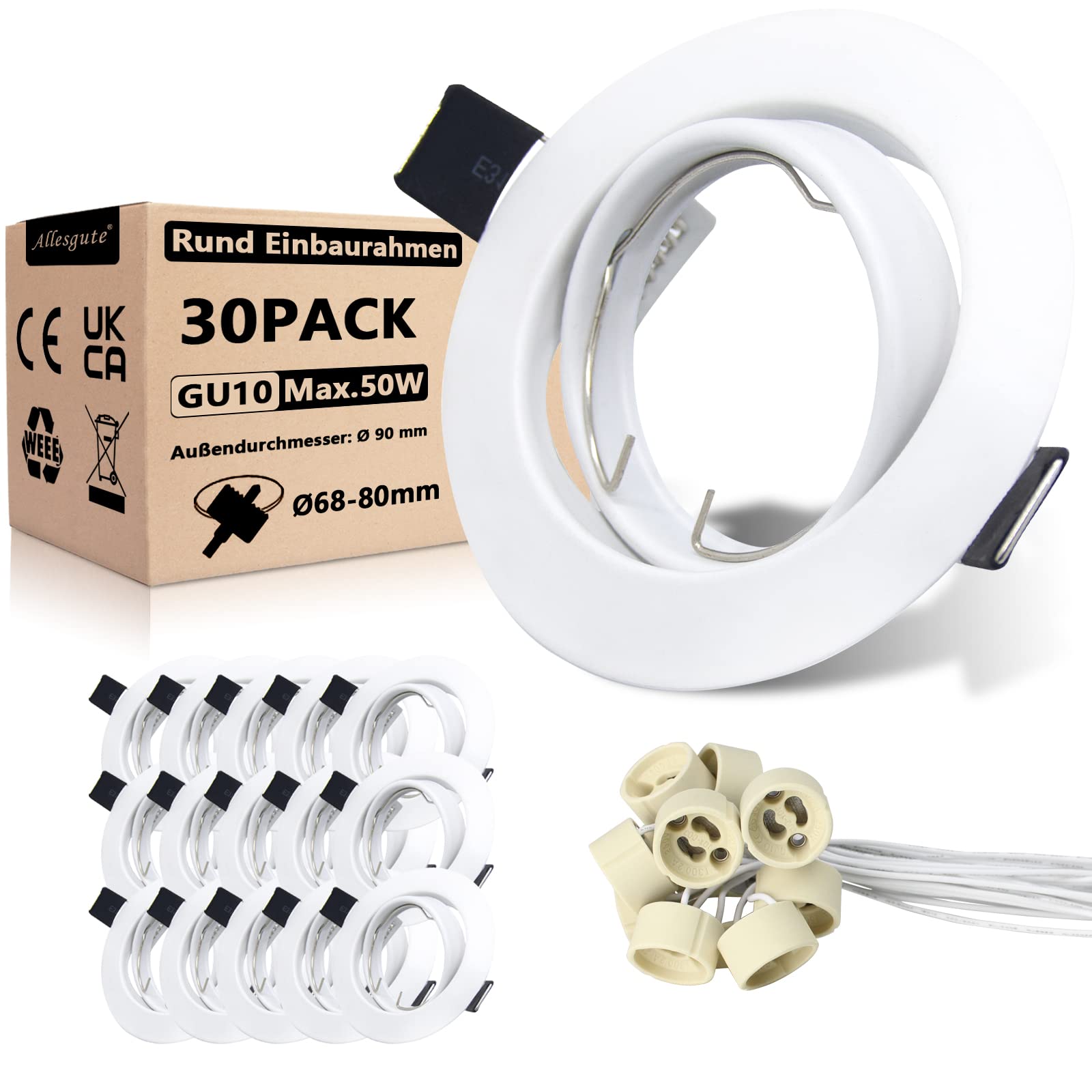 Set 30 Faretti Incasso LED GU10 Roud Bianco Opaco