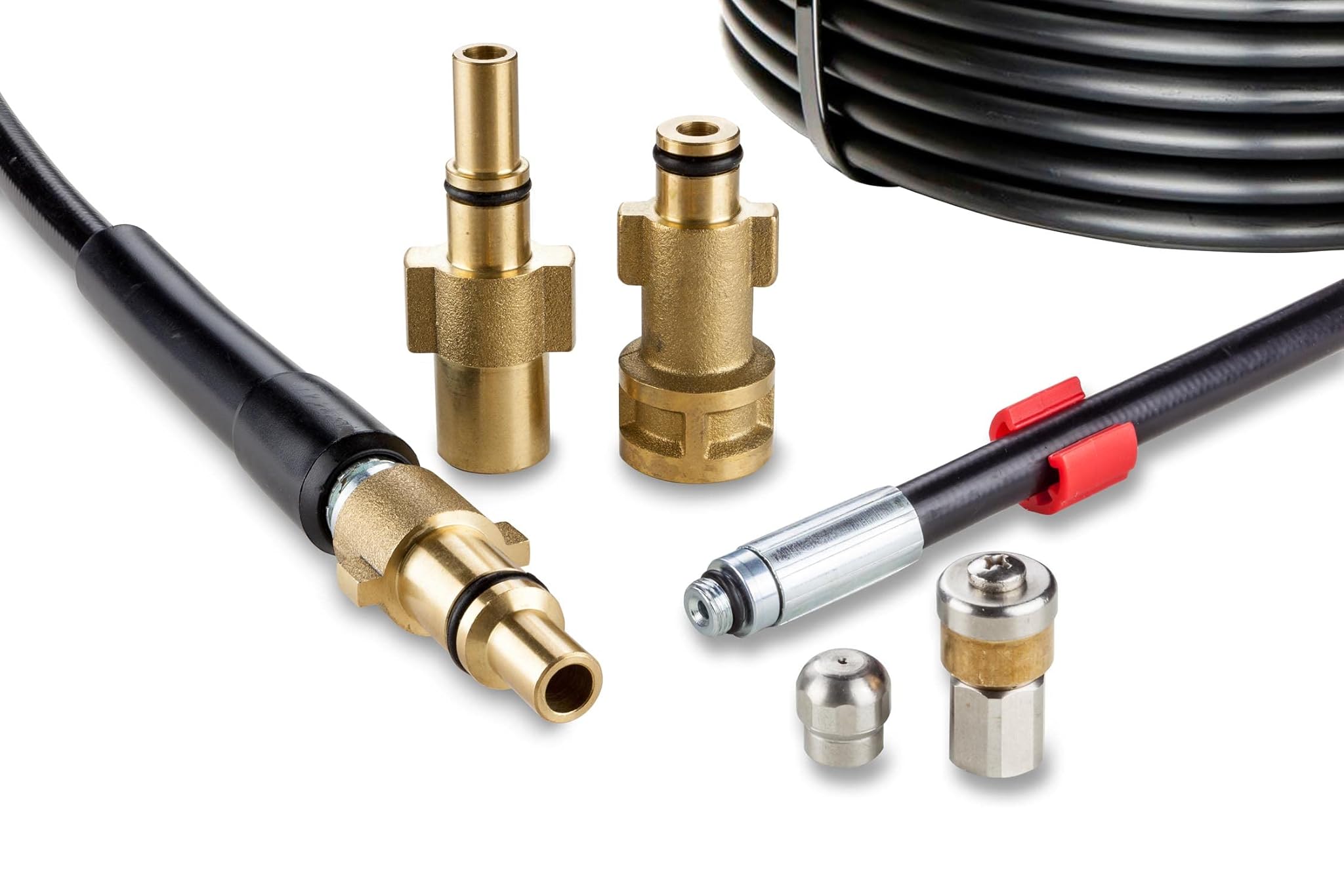 Sonda Sturatubi per Idropulitrice 30m 200 bar - Sonda Spurgatubi Compatibile con Bosch, Black+Decker, Nilfisk, Makita - Ugello Fisso, Ugello Rotante KNOFER