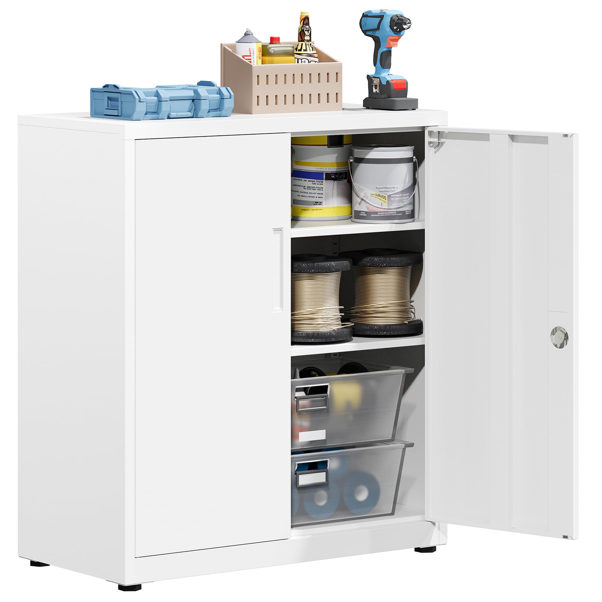 Homsteel Armadietto in Metallo con Chiusura a Chiave, Bianco