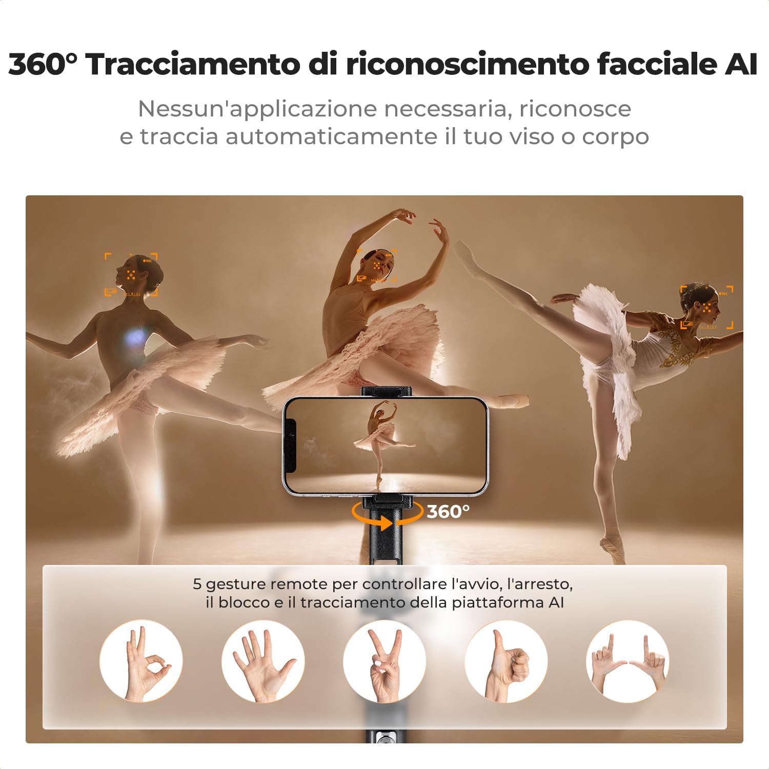 K&f Concept Bastone Selfie 180CM con Treppiede AI 360° - immagine 2