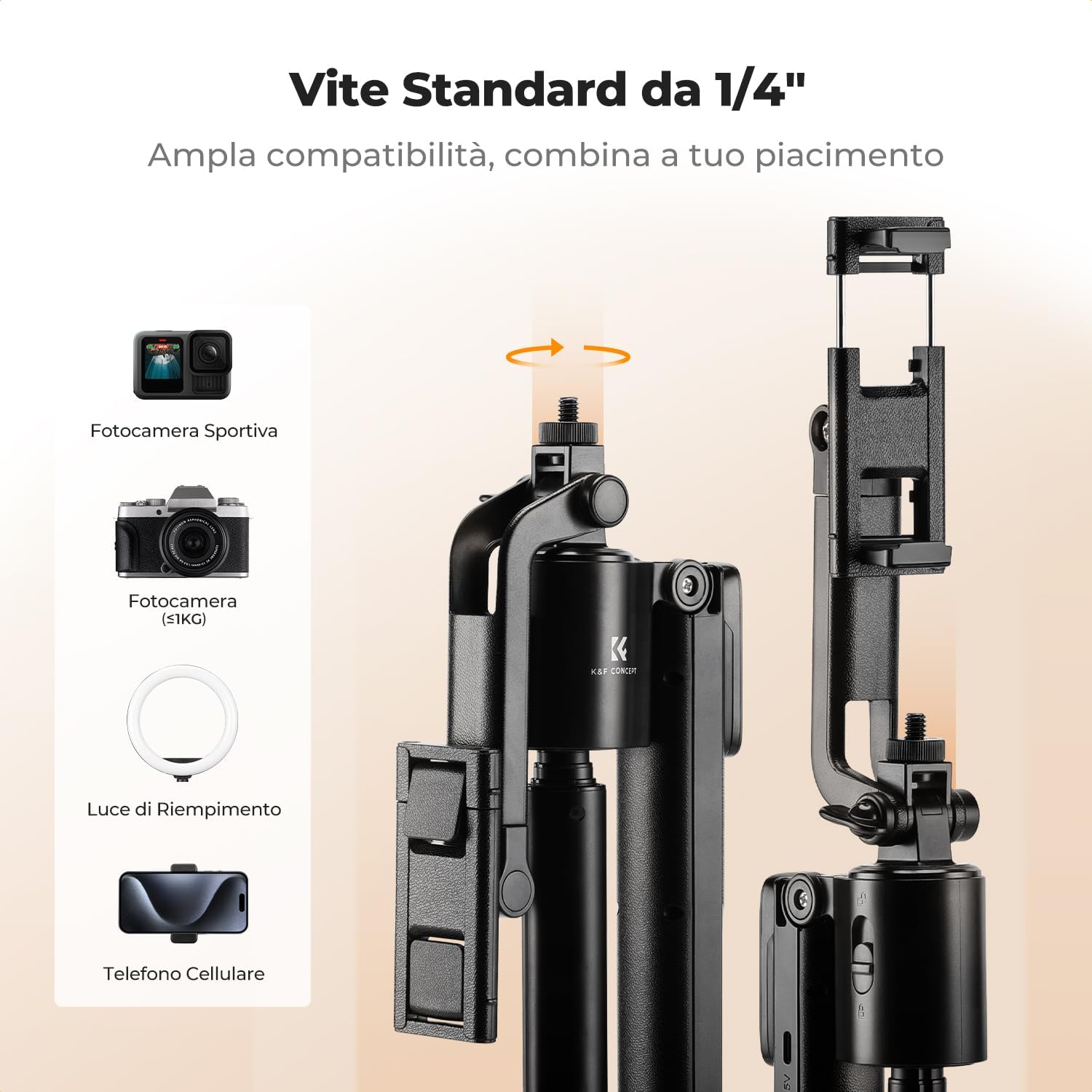 K&f Concept Bastone Selfie 180CM con Treppiede AI 360° - immagine 4