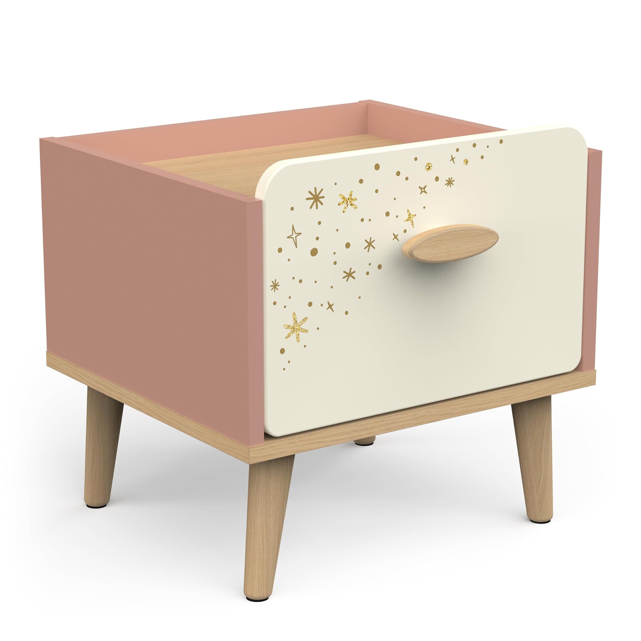 Comodino per Bambini con 1 Cassetto, Rosa e Bianco