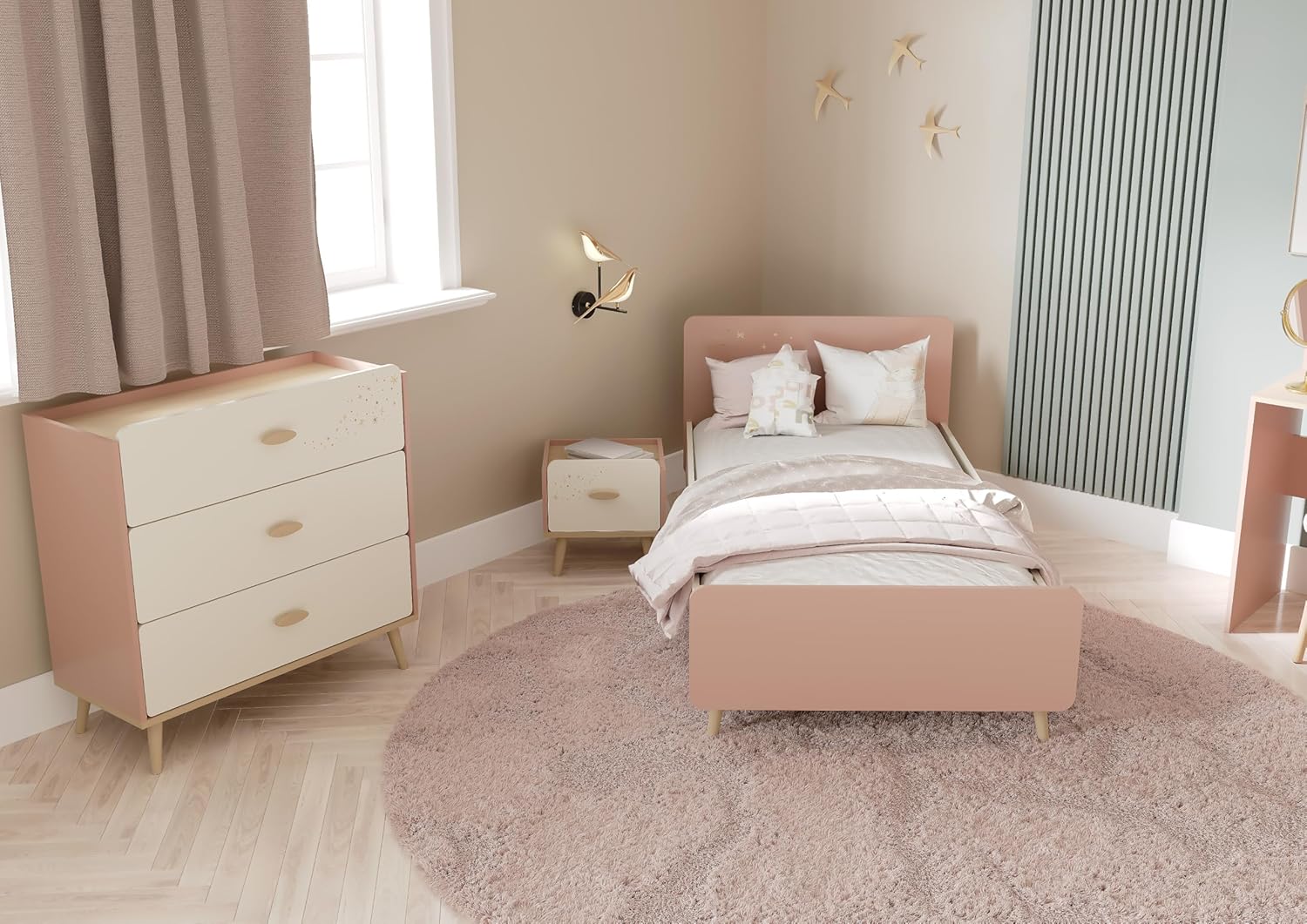 Comodino per Bambini con 1 Cassetto, Rosa e Bianco - immagine 2