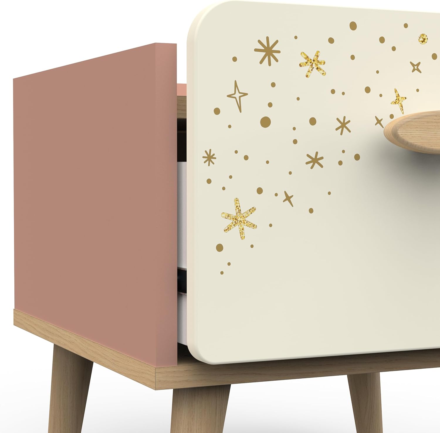 Comodino per Bambini con 1 Cassetto, Rosa e Bianco - immagine 3