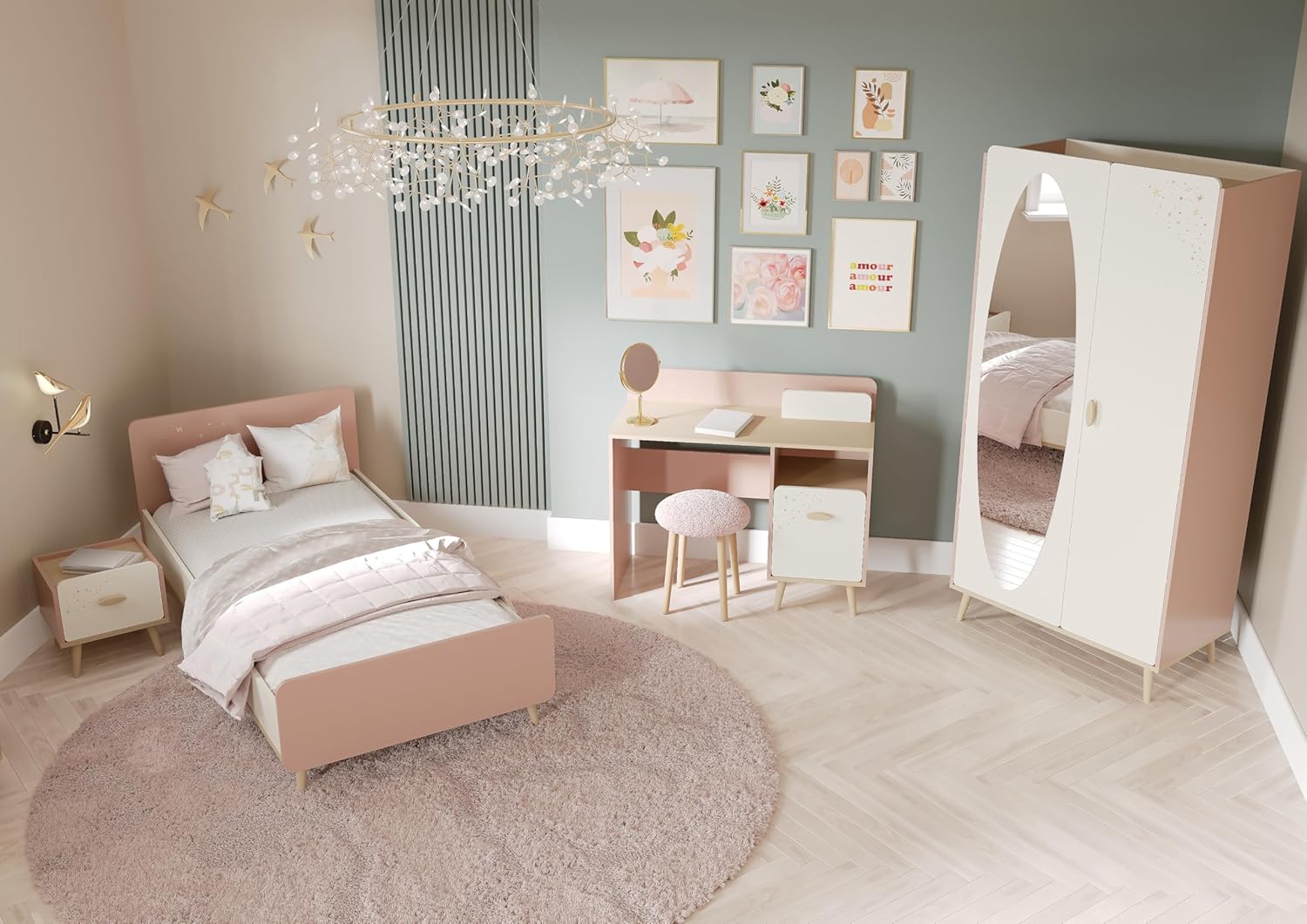 Comodino per Bambini con 1 Cassetto, Rosa e Bianco - immagine 7