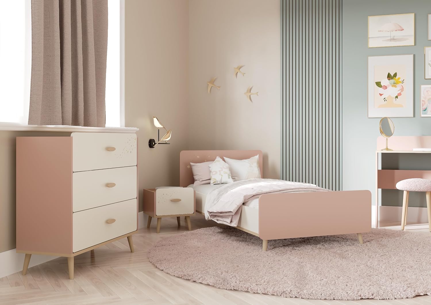 Comodino per Bambini con 1 Cassetto, Rosa e Bianco - immagine 8