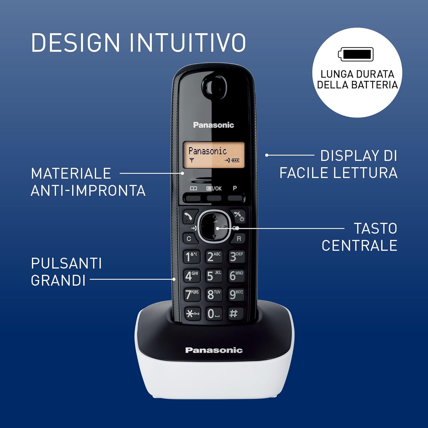 Panasonic KX-TG1611JTW Telefono Cordless Digitale, Bianco - immagine 2