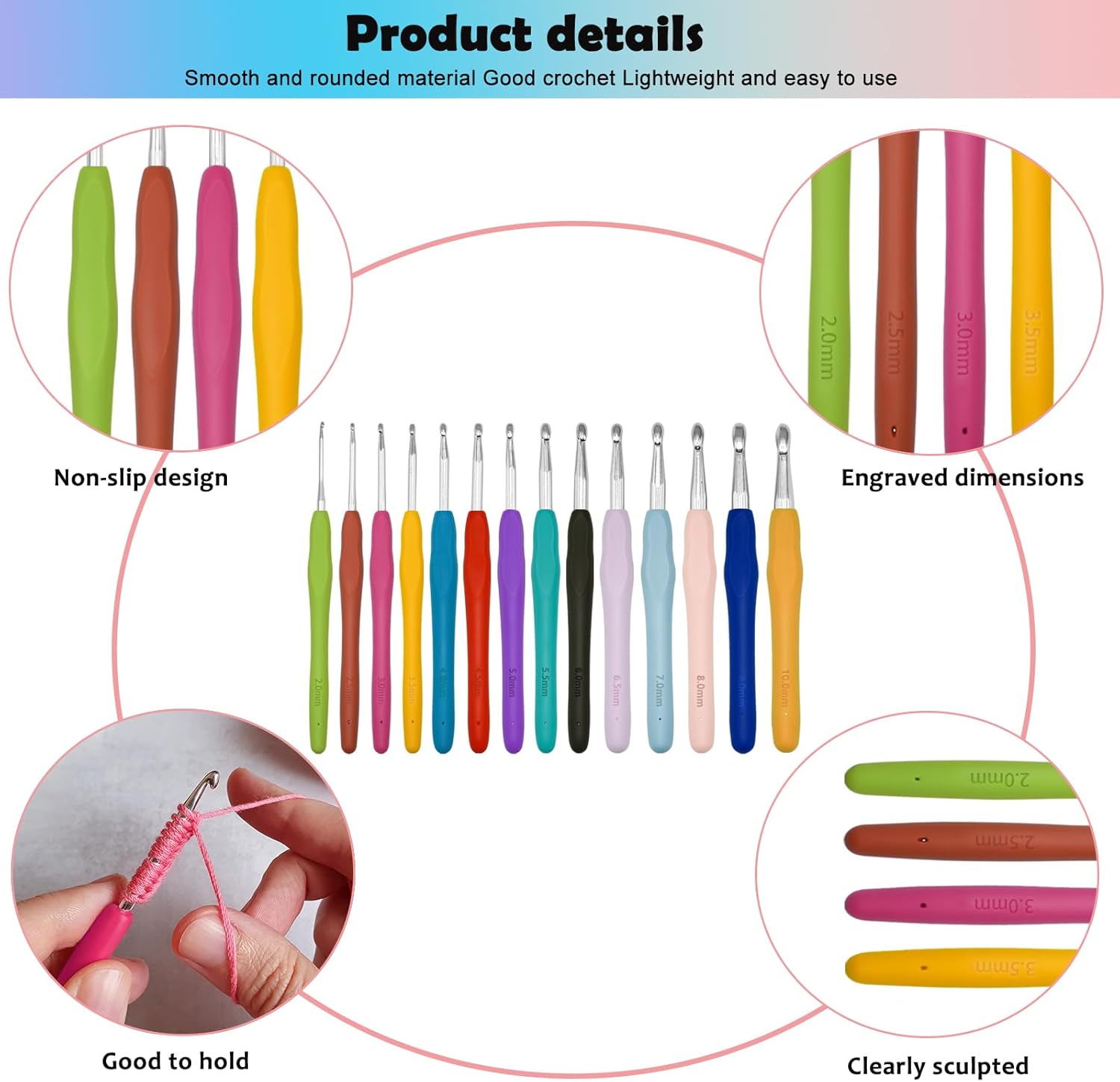 Gigmeta Set 14 Ganci Uncinetto con Manici Ergonomici - immagine 4