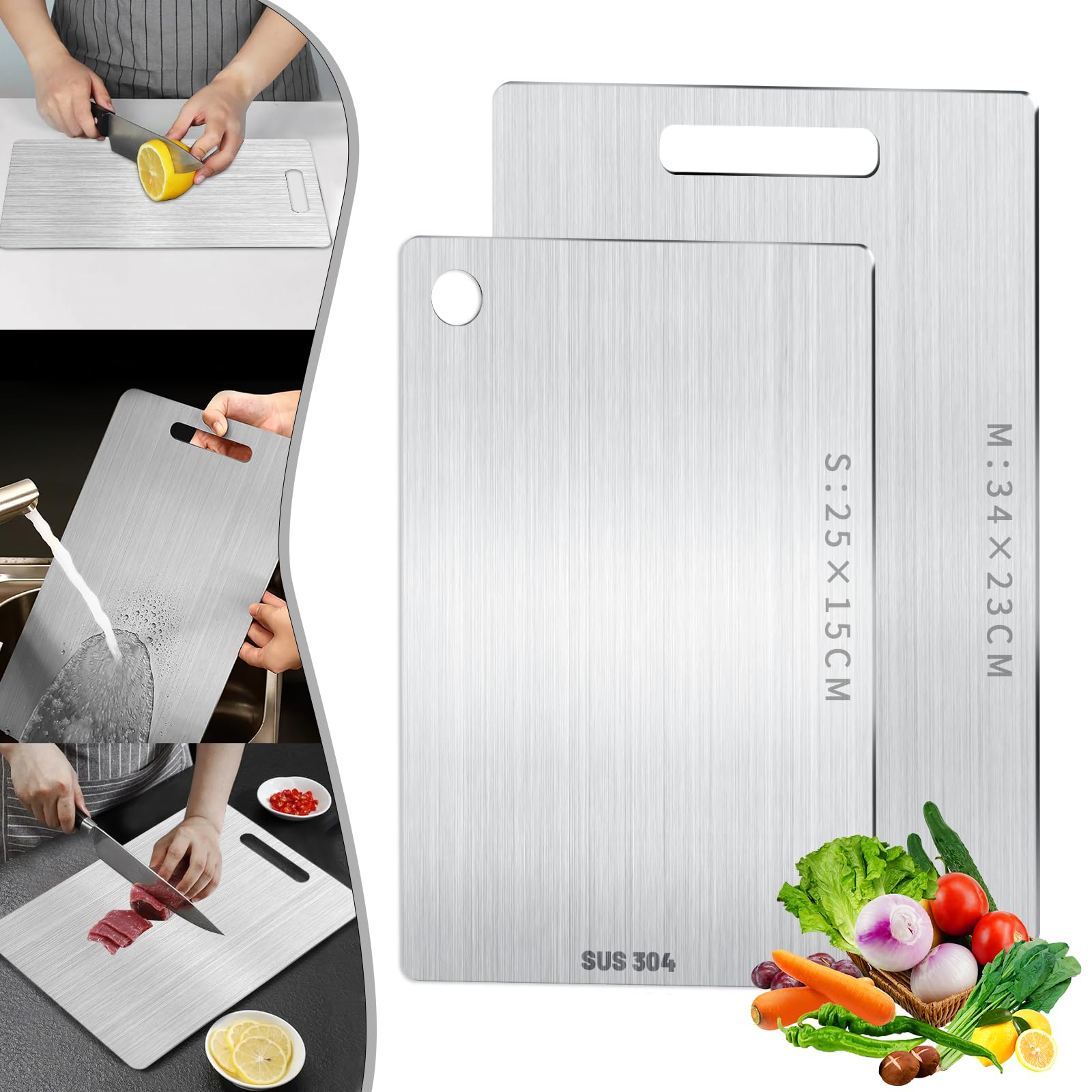 Tagliere in Titanio e Acciaio Inox 304, 2 Pezzi