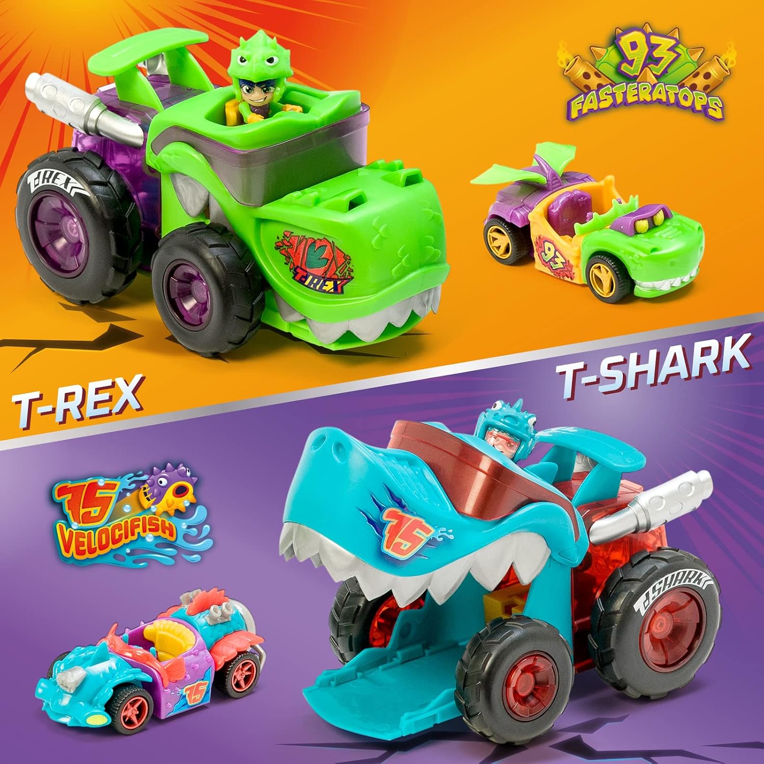 T-Racers Mega Wheels T-Shark – Veicolo lanciatore con 1 conducente ...