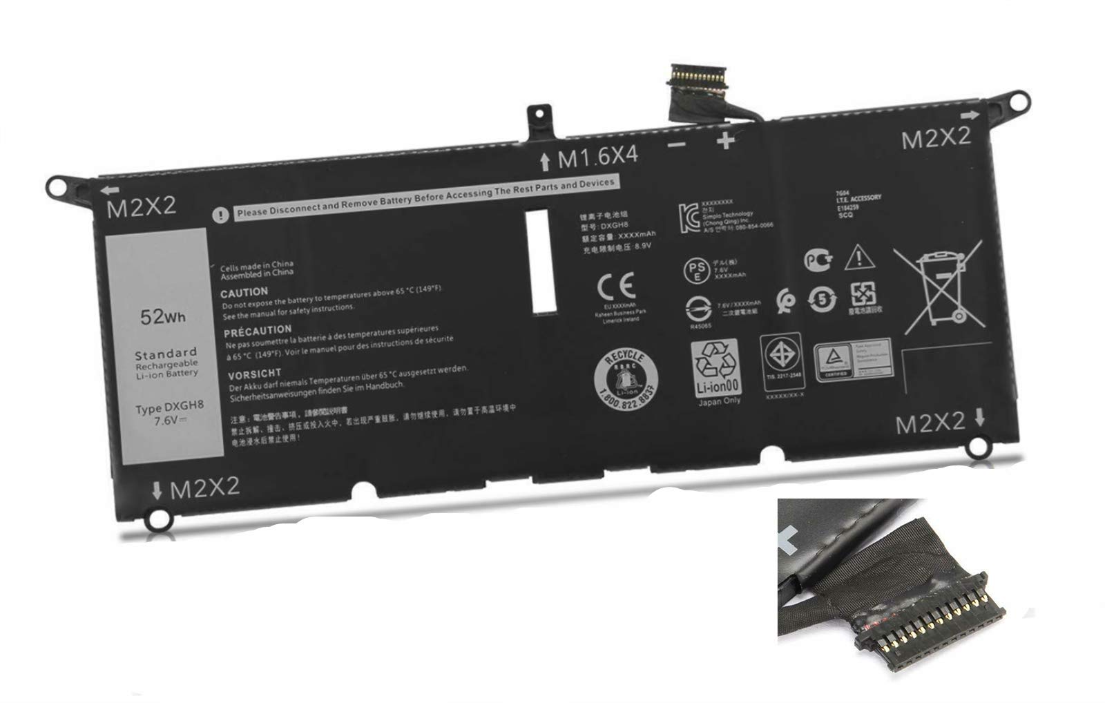 Askc DXGH8 Batteria per Dell XPS 13 9370, 52Wh