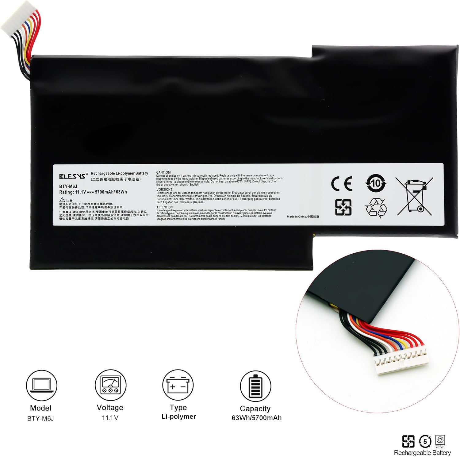 Blesys Batteria BTY-M6J per MSI GS63, GS63VR, GS73, GS73VR - immagine 2