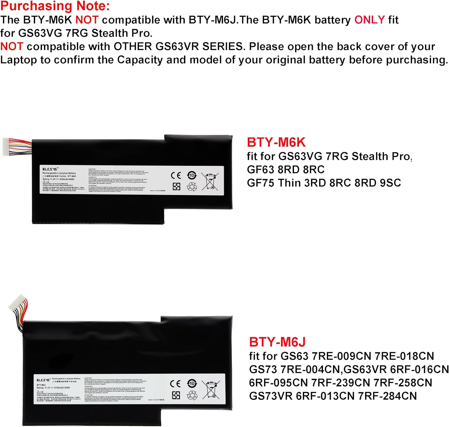 Blesys Batteria BTY-M6J per MSI GS63, GS63VR, GS73, GS73VR - immagine 4