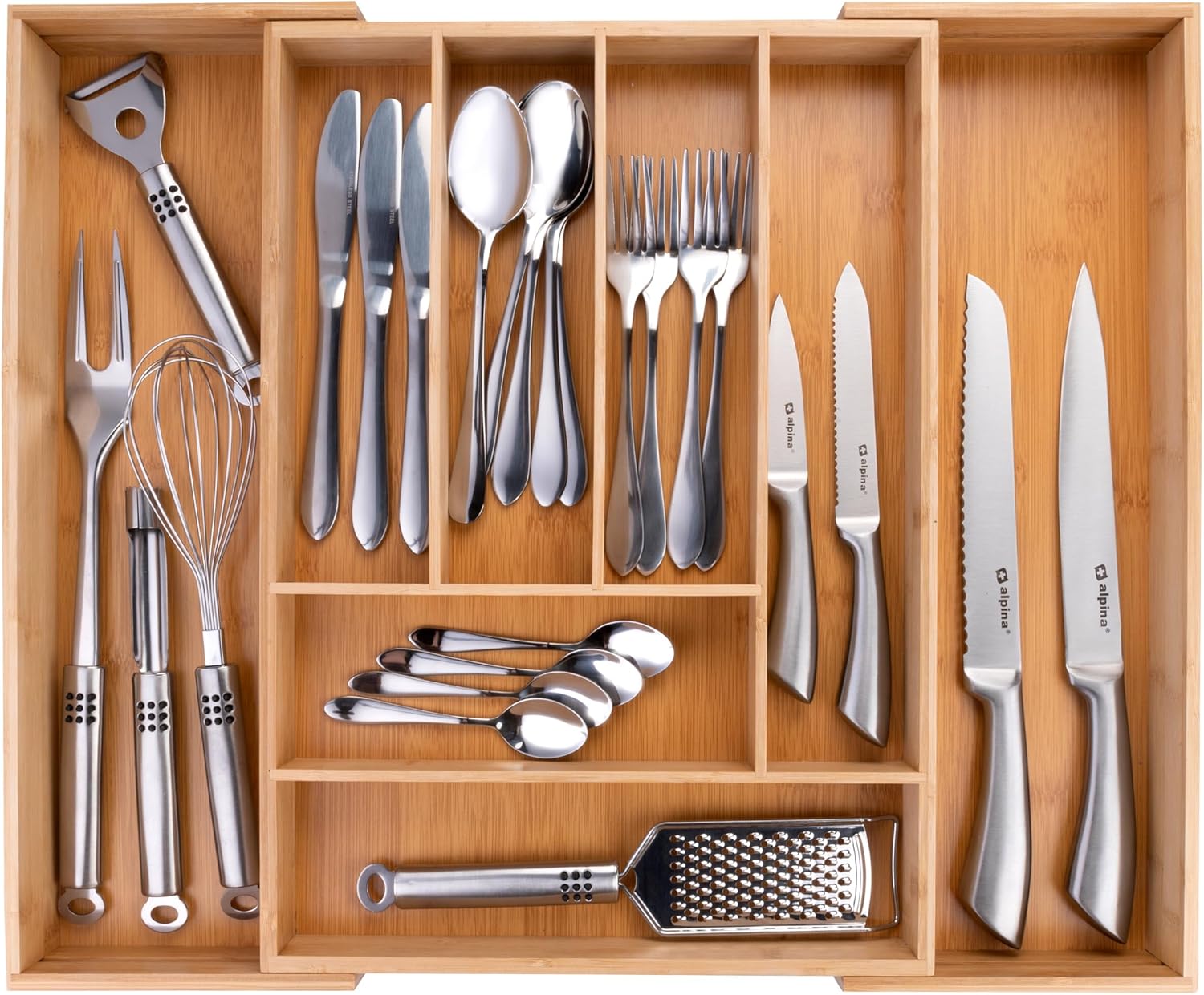 Alpina Portaposate da Cassetto Estensibile in Bambù