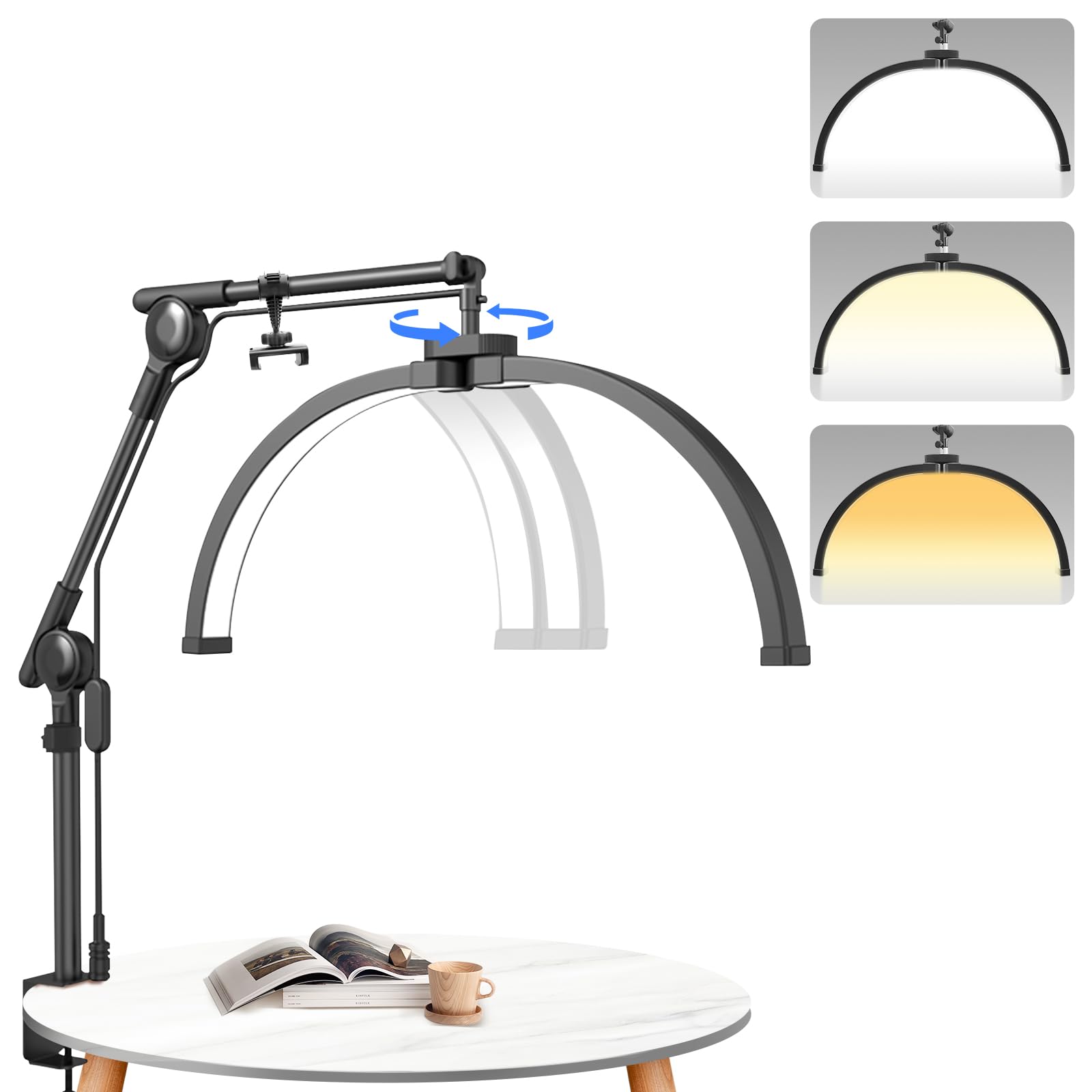 SMOCTAR Luce per ciglia, lampada da terra a LED pieghevole da 28 pollici, luce cosmetica per estensioni ciglia con supporto per telefono, lampada a mezzaluna per tatuaggi, unghie, bellezza