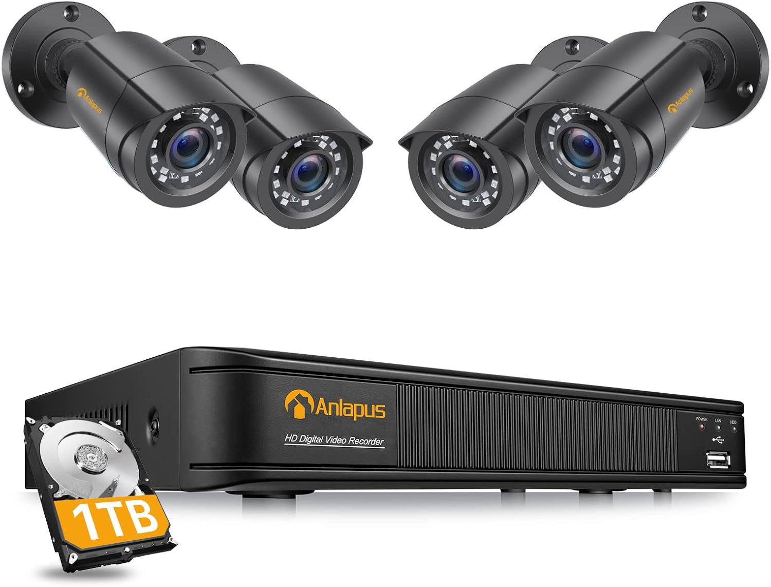 Anlapus 1080p DVR Kit Videosorveglianza 8CH H.265+ 1TB HDD