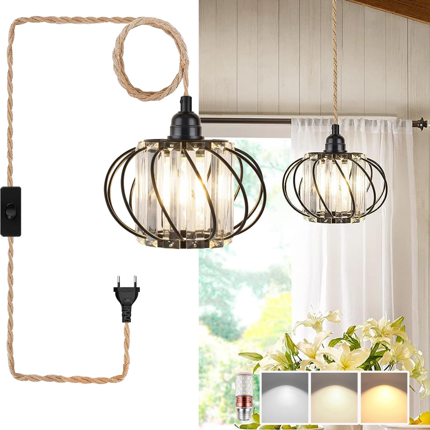 Kit Lampada a Sospensione E27 Retrò con Cavo 5m, Nero - immagine 1